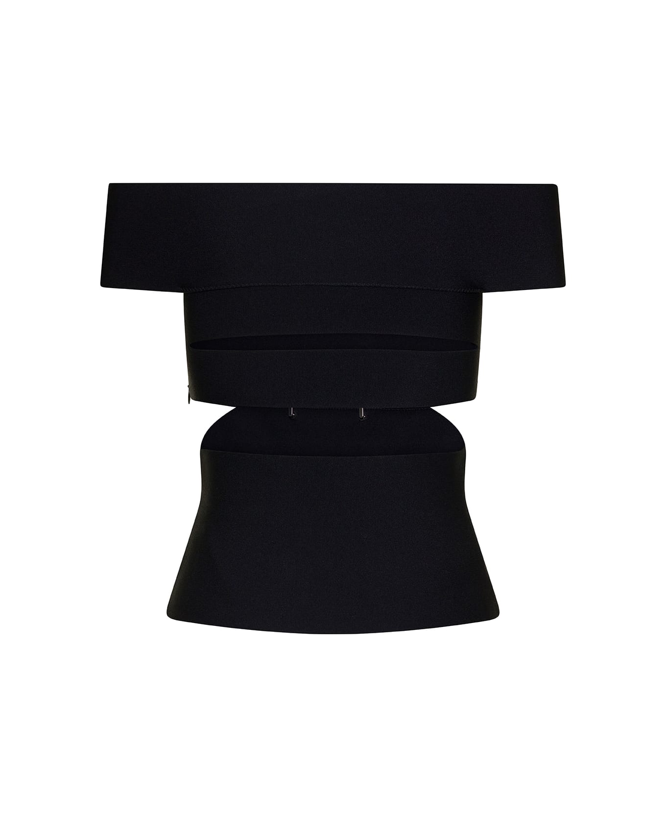 Alexander McQueen Black Off-the-shoulders Top With Cut-out And Metal Rings In Viscose Blend Woman - Black