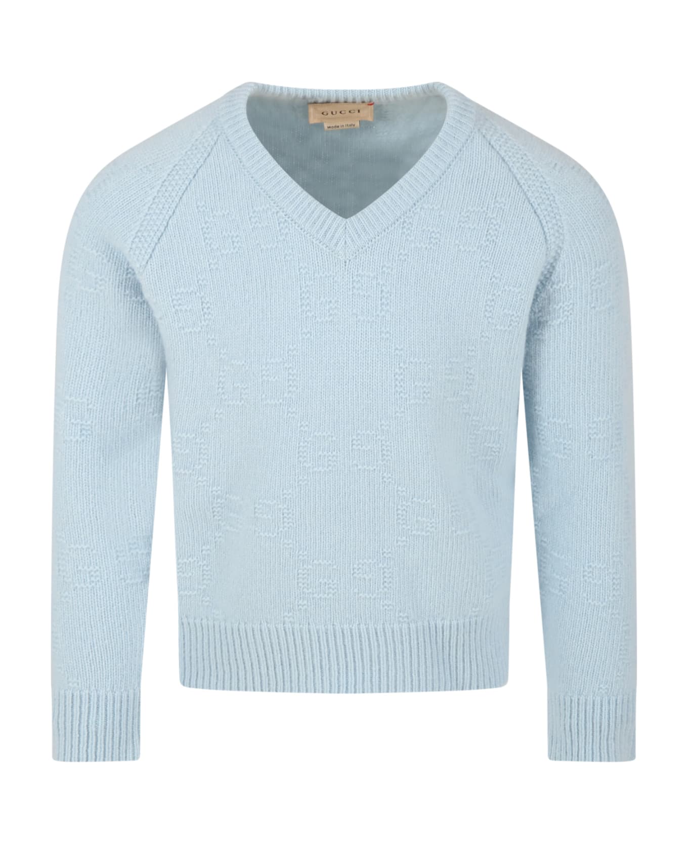 Gucci Light Blue Sweater For Kids With Double Gg - Light Blue