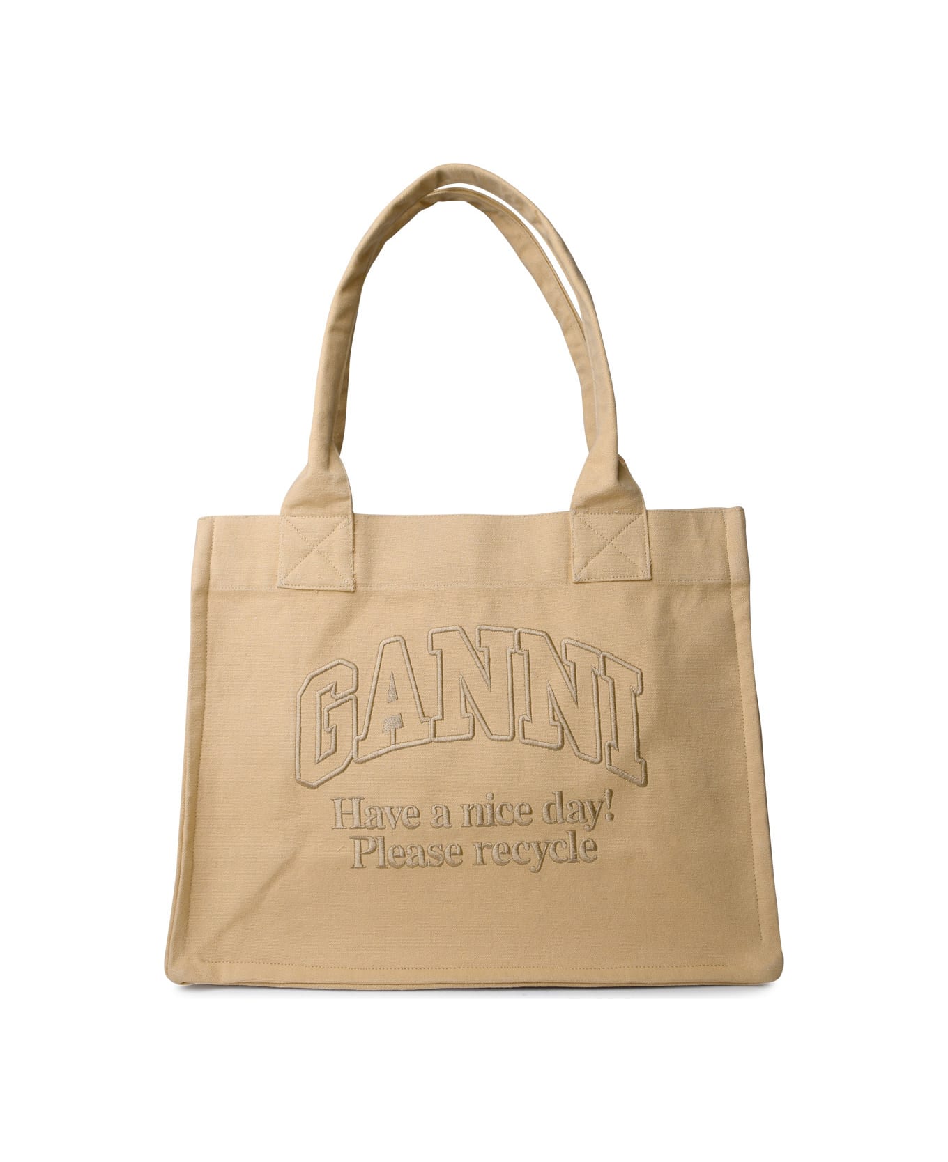 Ganni 'easy' Cream Recycled Cotton Shopping Bag - Cream