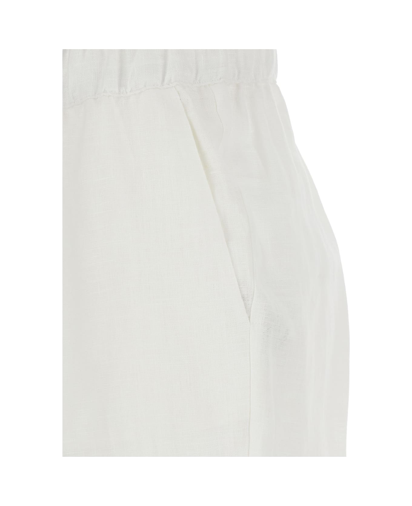 SEMICOUTURE White Pants With Elastic Waist With Drawstring In Linen Woman - White