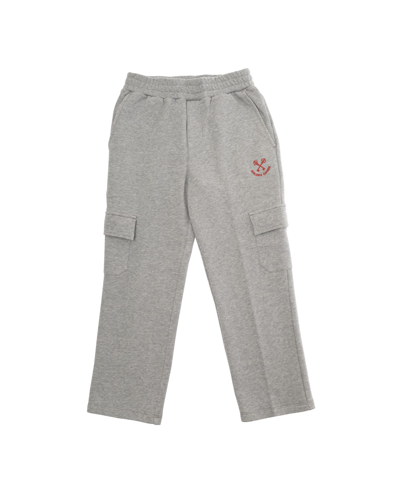 Golden Goose Grey Cargo Pants With Logo Lettering Detail On The Front In Cotton Boy - Grey ボトムス