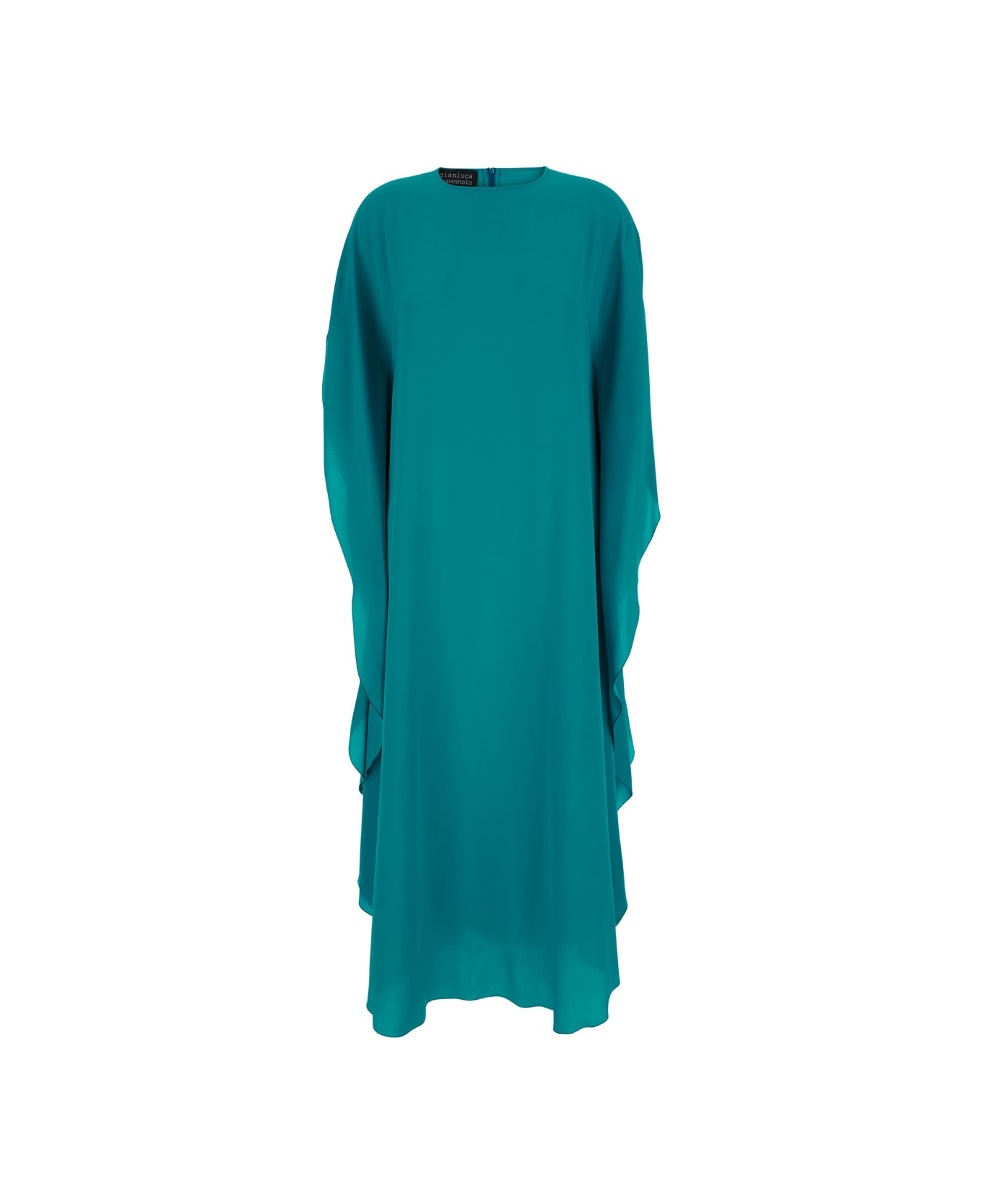 Gianluca Capannolo Green Long Dress With Boat Neck In Silk Woman - Blu