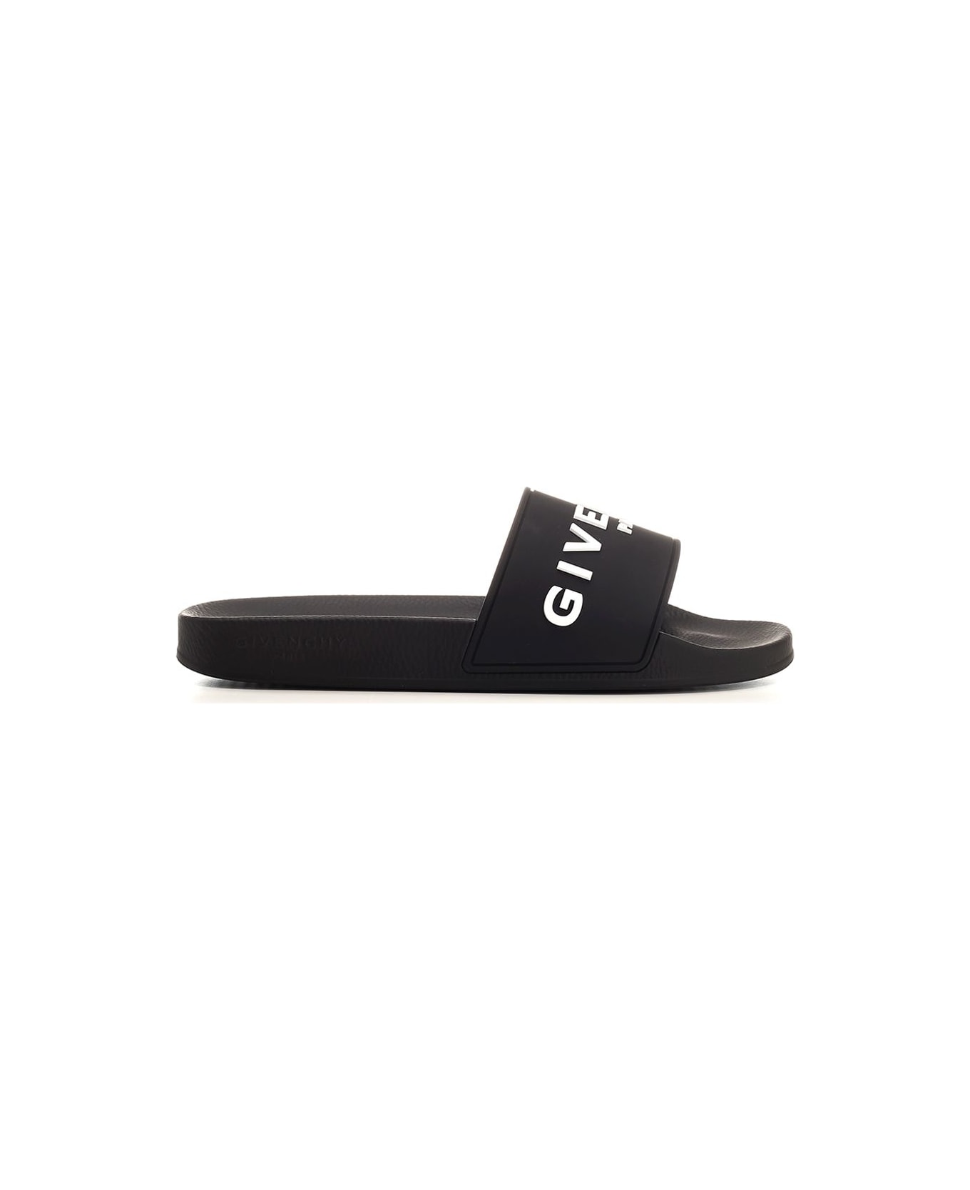 Givenchy Black Slides With Logo - BLACK