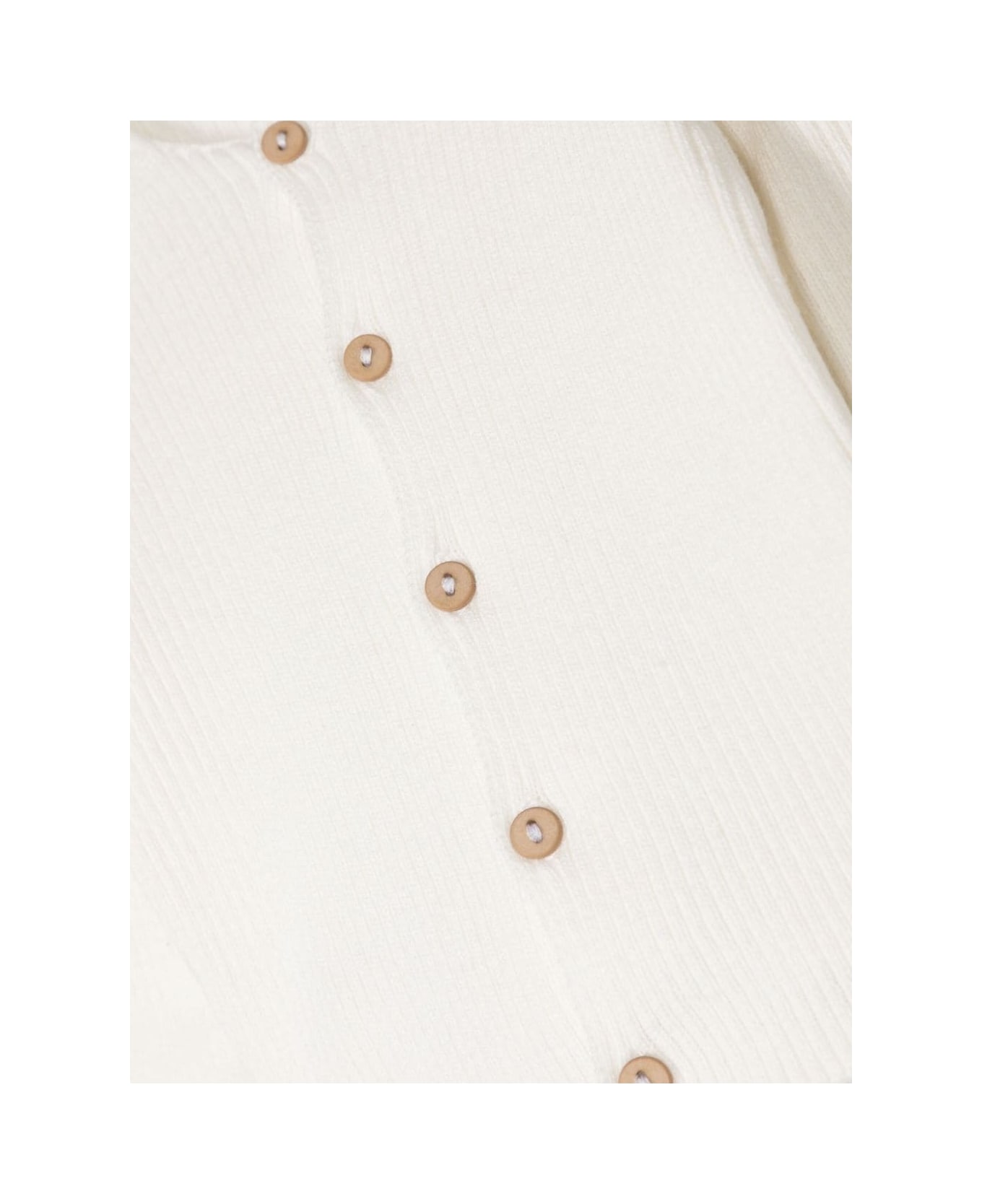 Teddy & Minou White Ribbed Cotton Cardigan - White ニットウェア＆スウェットシャツ