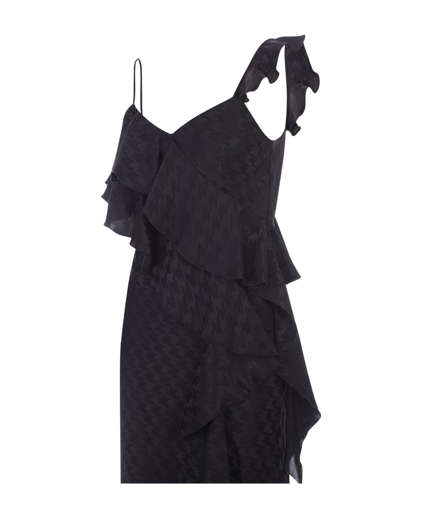 MSGM Black Midi Dress With Ruffle And Houndstooth Pattern - Black ワンピース＆ドレス
