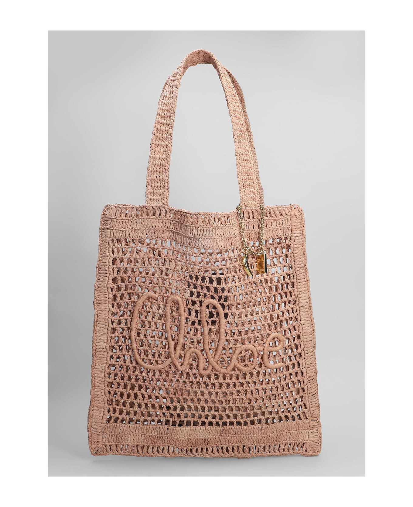 Chloé Summer Banana Tote In Powder Raffia - powder