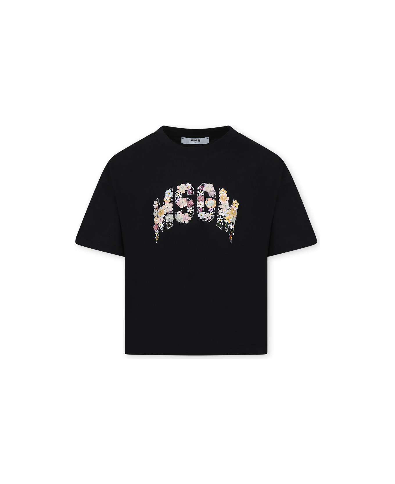MSGM Black T-shirt For Girl With Logo - Black