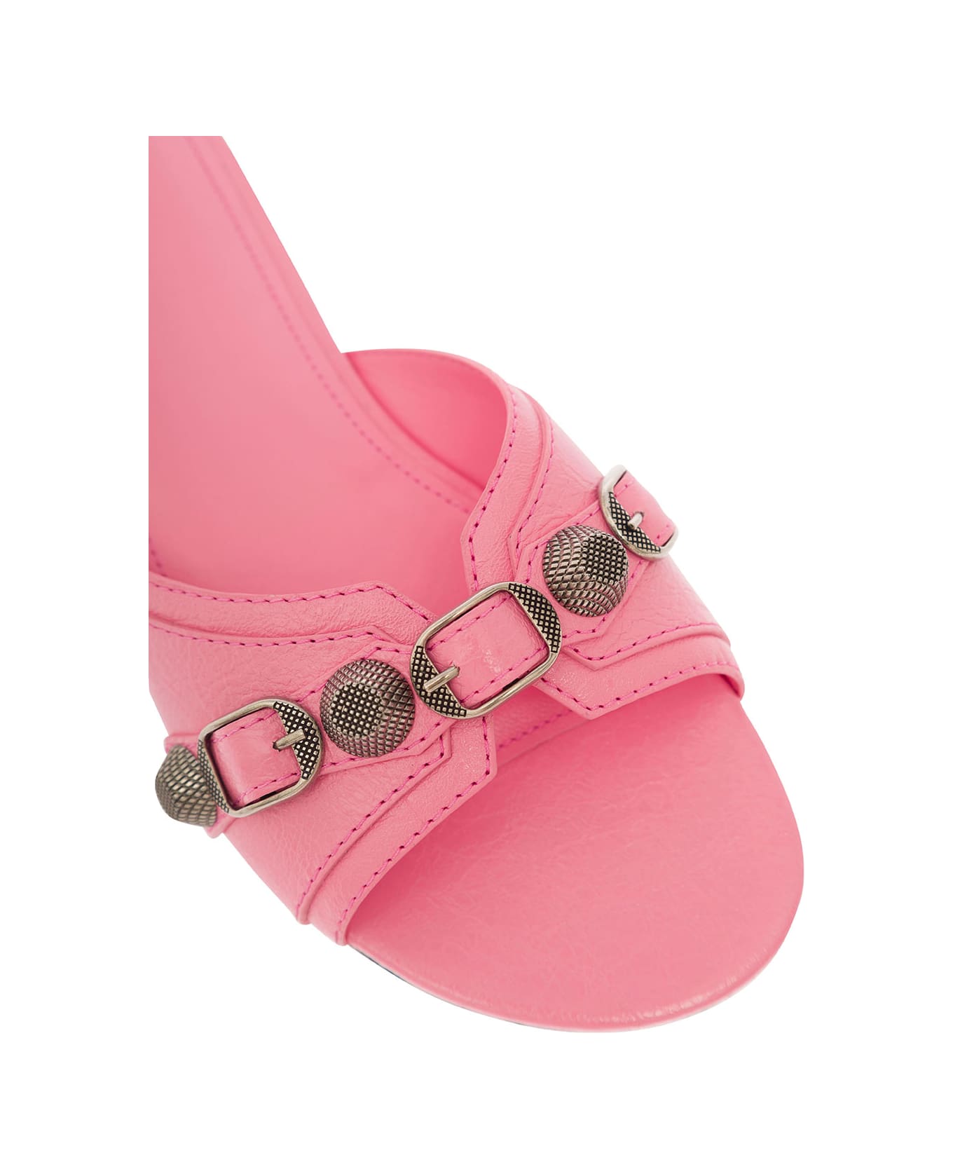 Balenciaga 'cagole' Pink Sandals With Studs And Buckles In Smooth Leather Woman - Pink サンダル