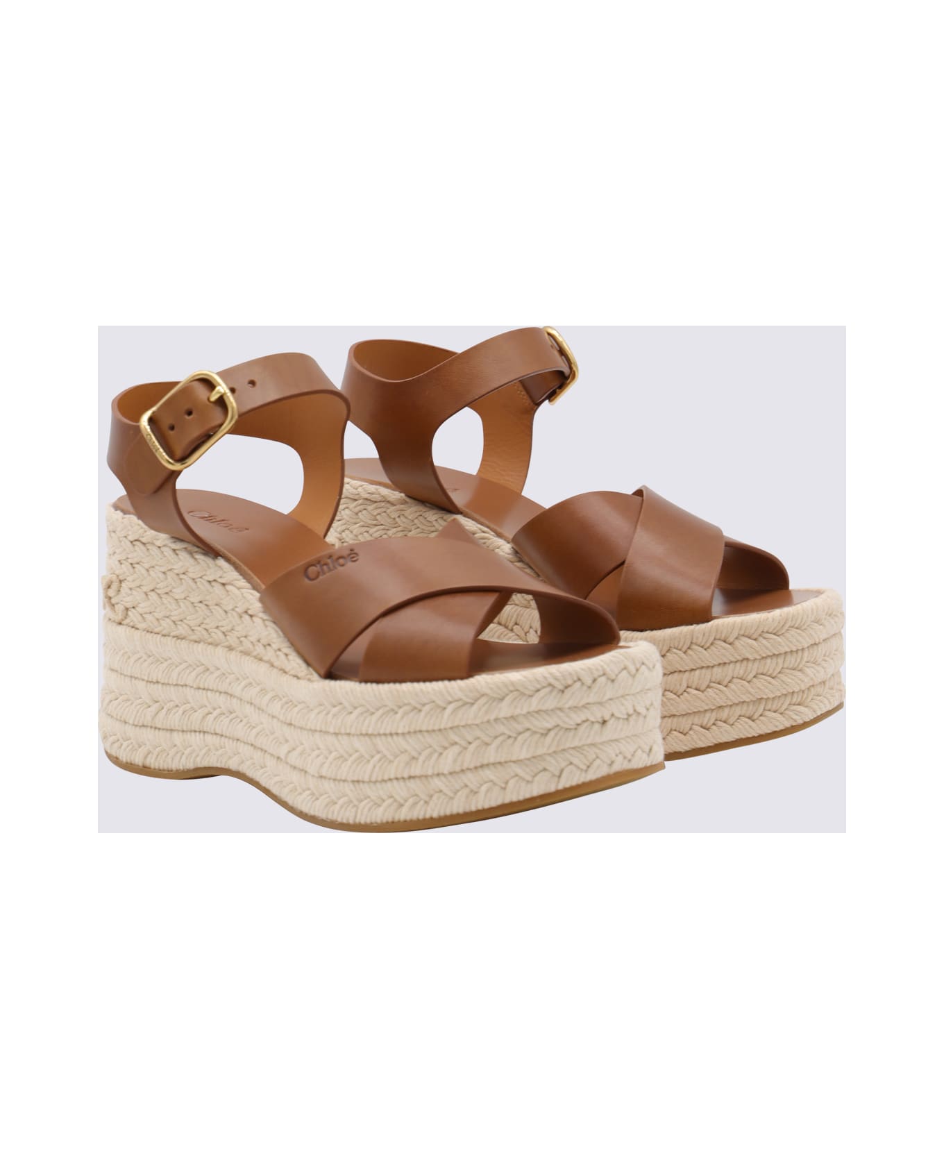 Chloé Brown Leather Espadrillas - GINGER BROWN