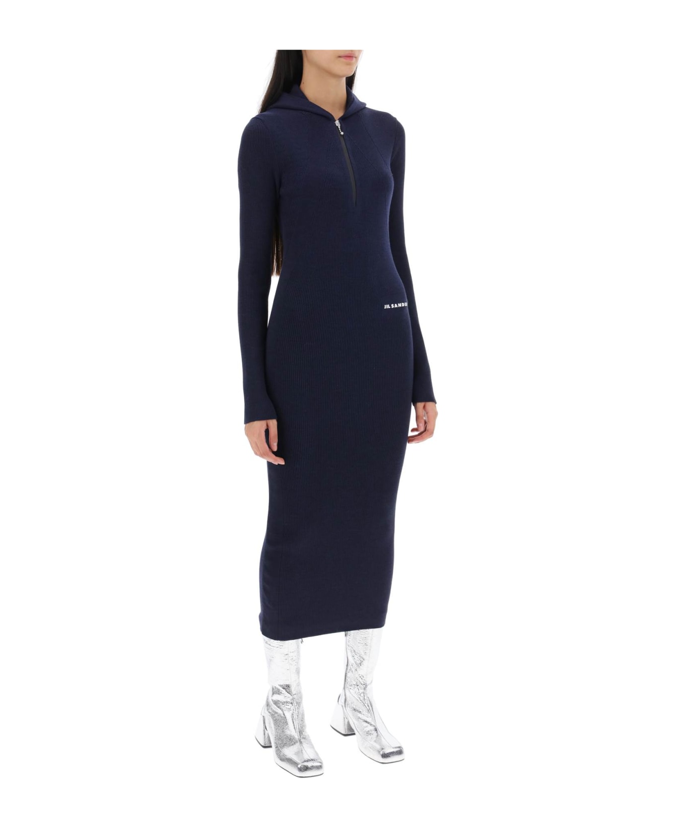 Jil Sander Hooded Midi Knit Dress - NAVY (Blue)