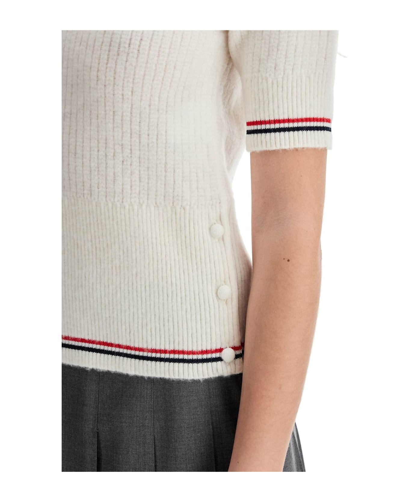 Thom Browne Rwb Striped Knitted Polo Shirt - white