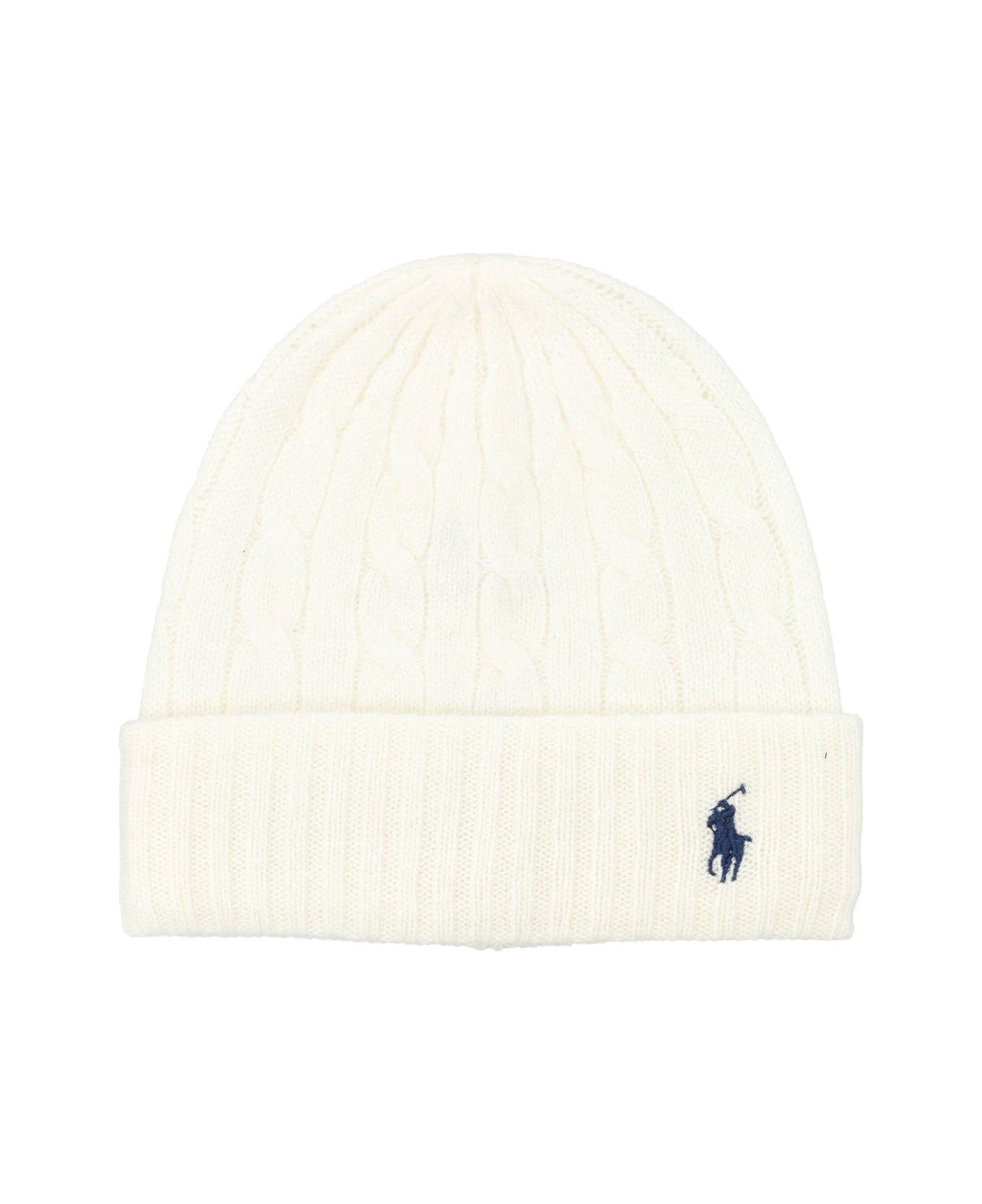Polo Ralph Lauren White Cable-knit Wool-cashmere Beanie - White