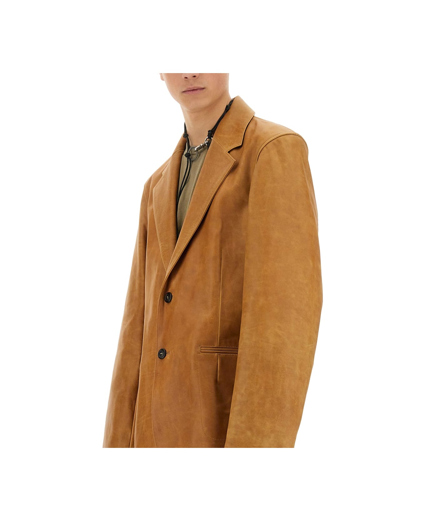 Our Legacy Leather Opening Blazer - BROWN