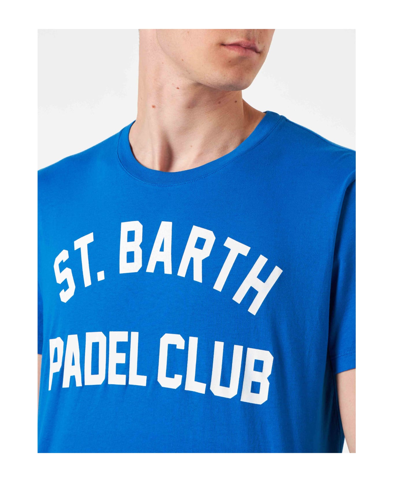 MC2 Saint Barth Man Cotton Vintage Treatment T-shirt With St. Barth Padel Club Print - BLUE