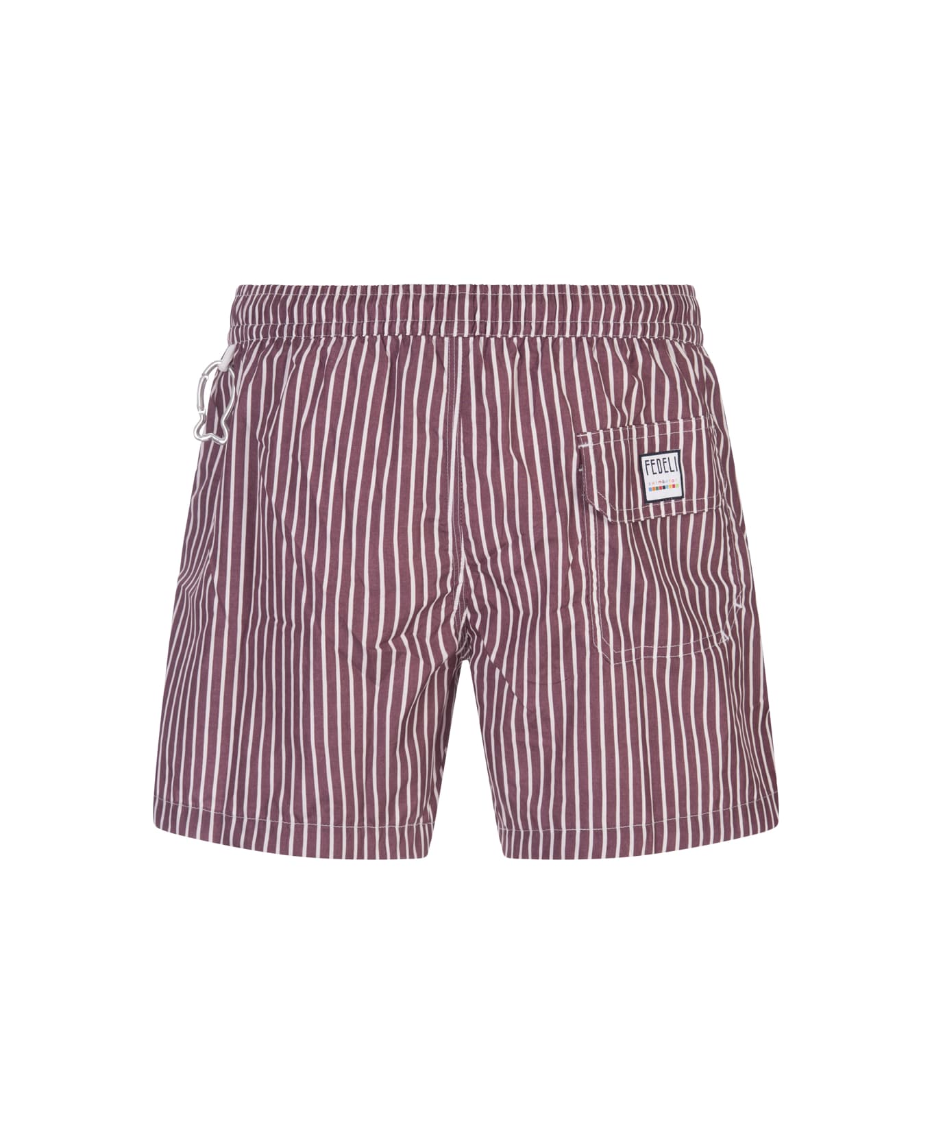 Fedeli Burgundy And White Striped Swim Shorts - Red