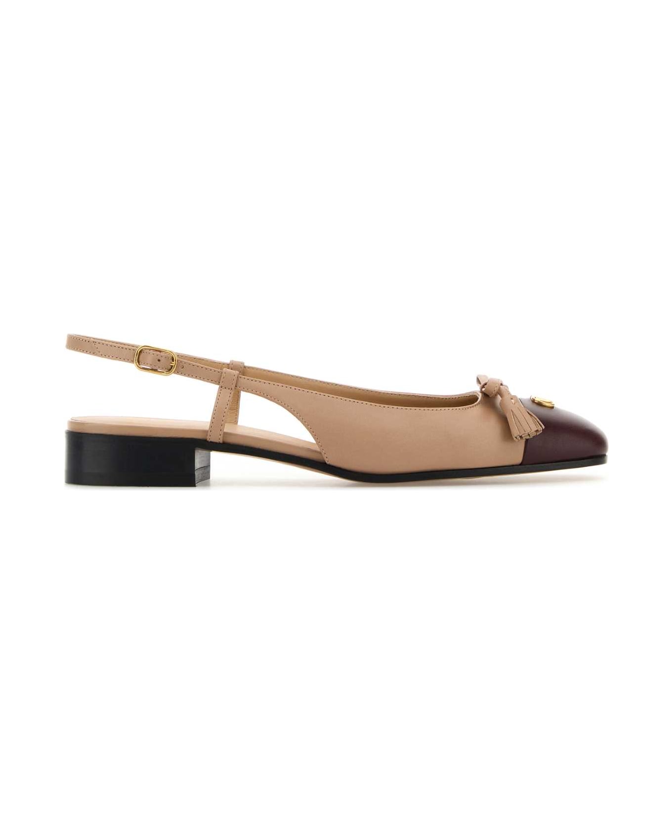 Valentino Garavani Two-tone Leather Valet Du Roe Ballerinas - ROSECANNELLEDARKGARNET