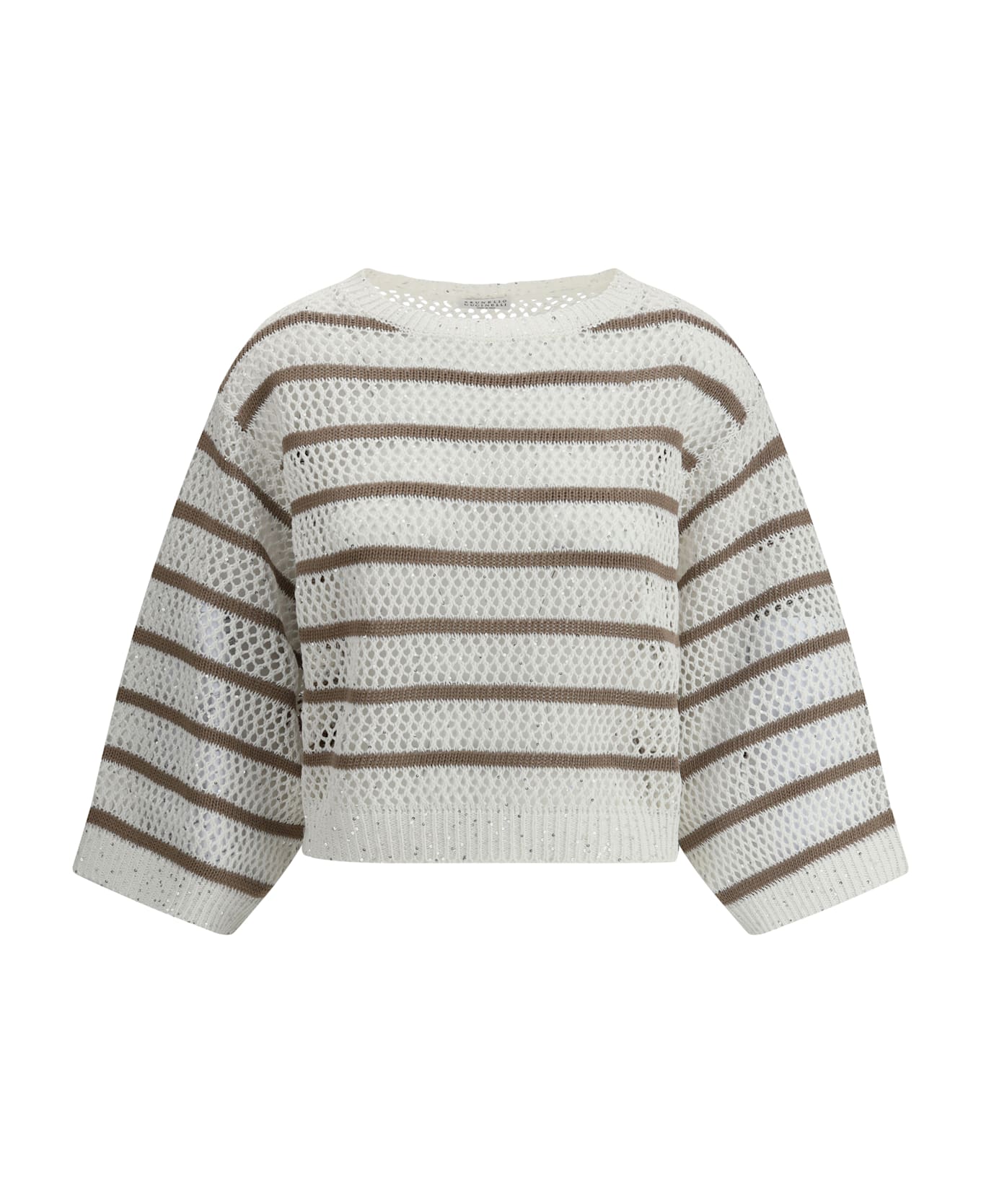 Brunello Cucinelli Sweater In Perforated Knit - Bianco+nutshell