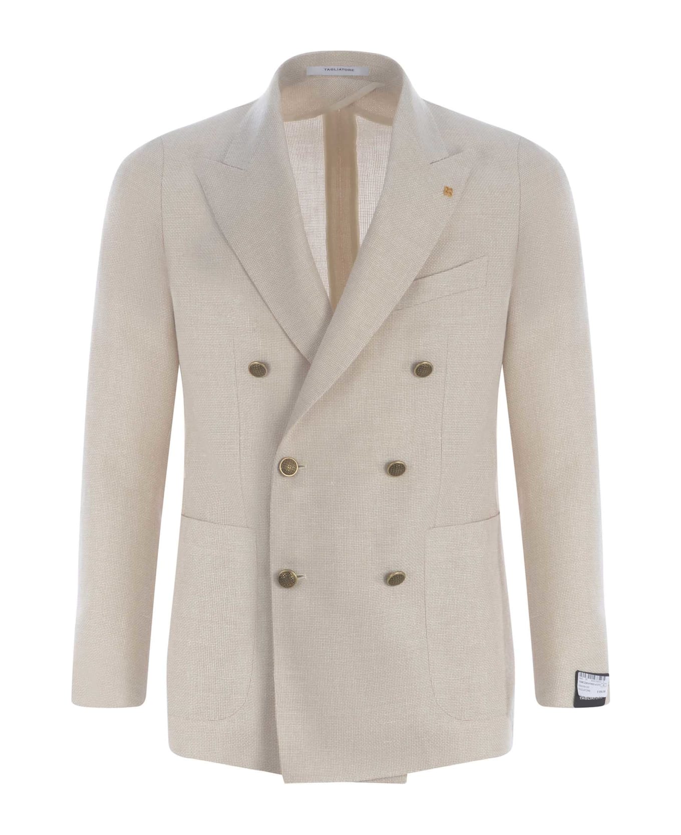 Tagliatore Double-breasted Jacket Tagliatore Made Of Virgin Wool And Linen Blend - Crema
