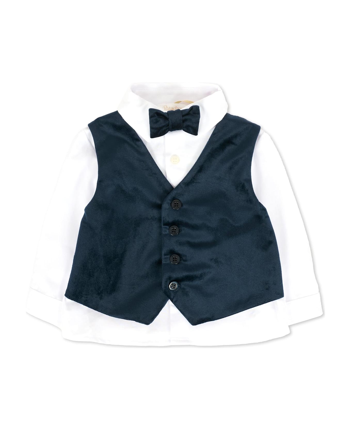 Patachou White Shirt For Baby Boy With Bow Tie - White シャツ