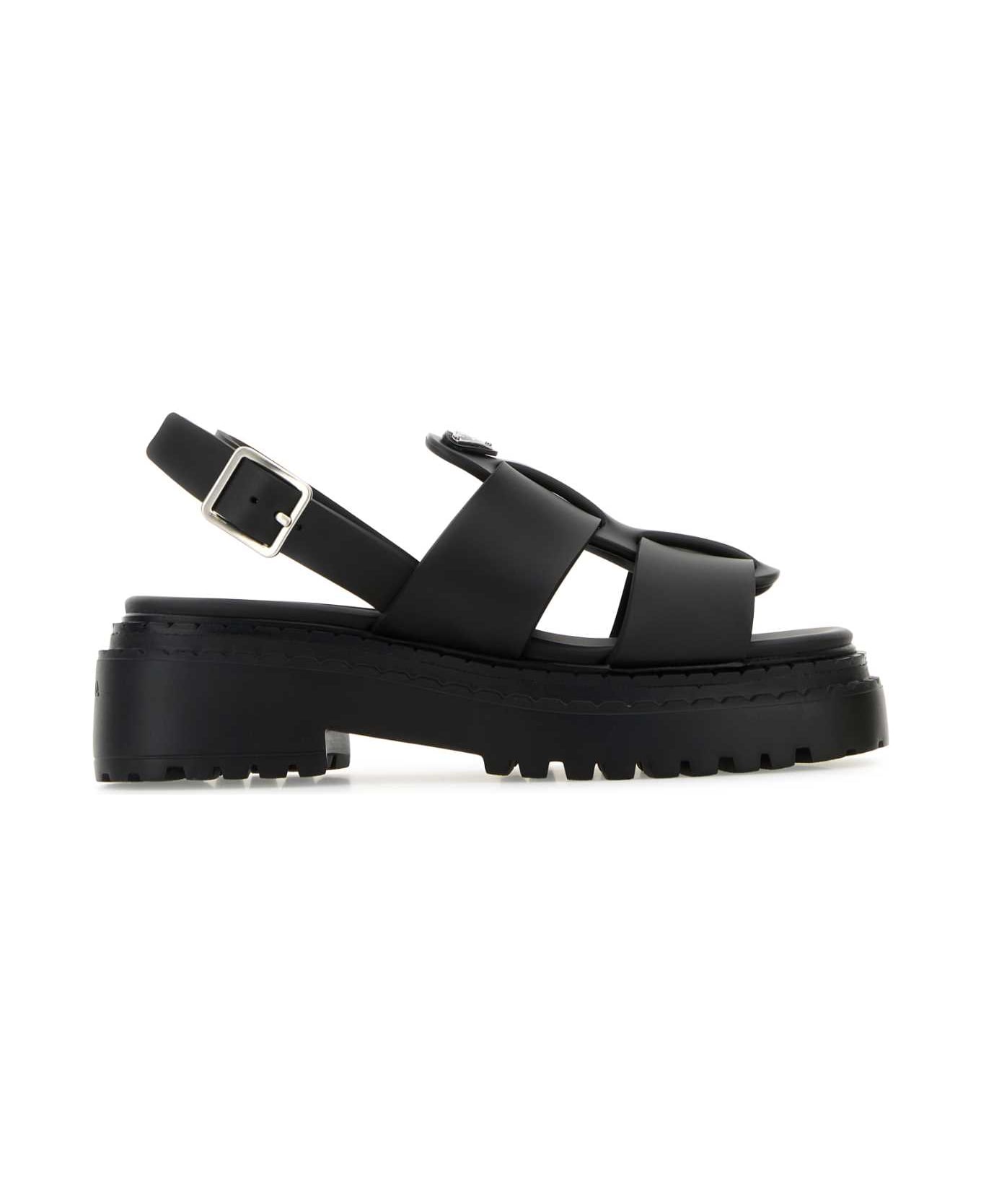 Prada Black Leather Sandals - NERO