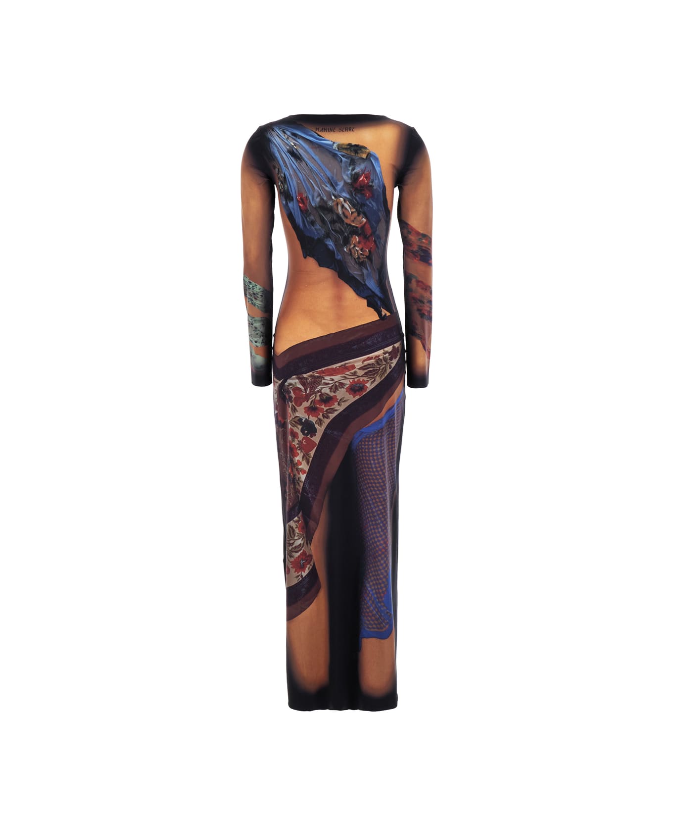 Marine Serre Multicolor Long Dress With All-over Graphic Print In Tech Fabric Woman - Multicolor