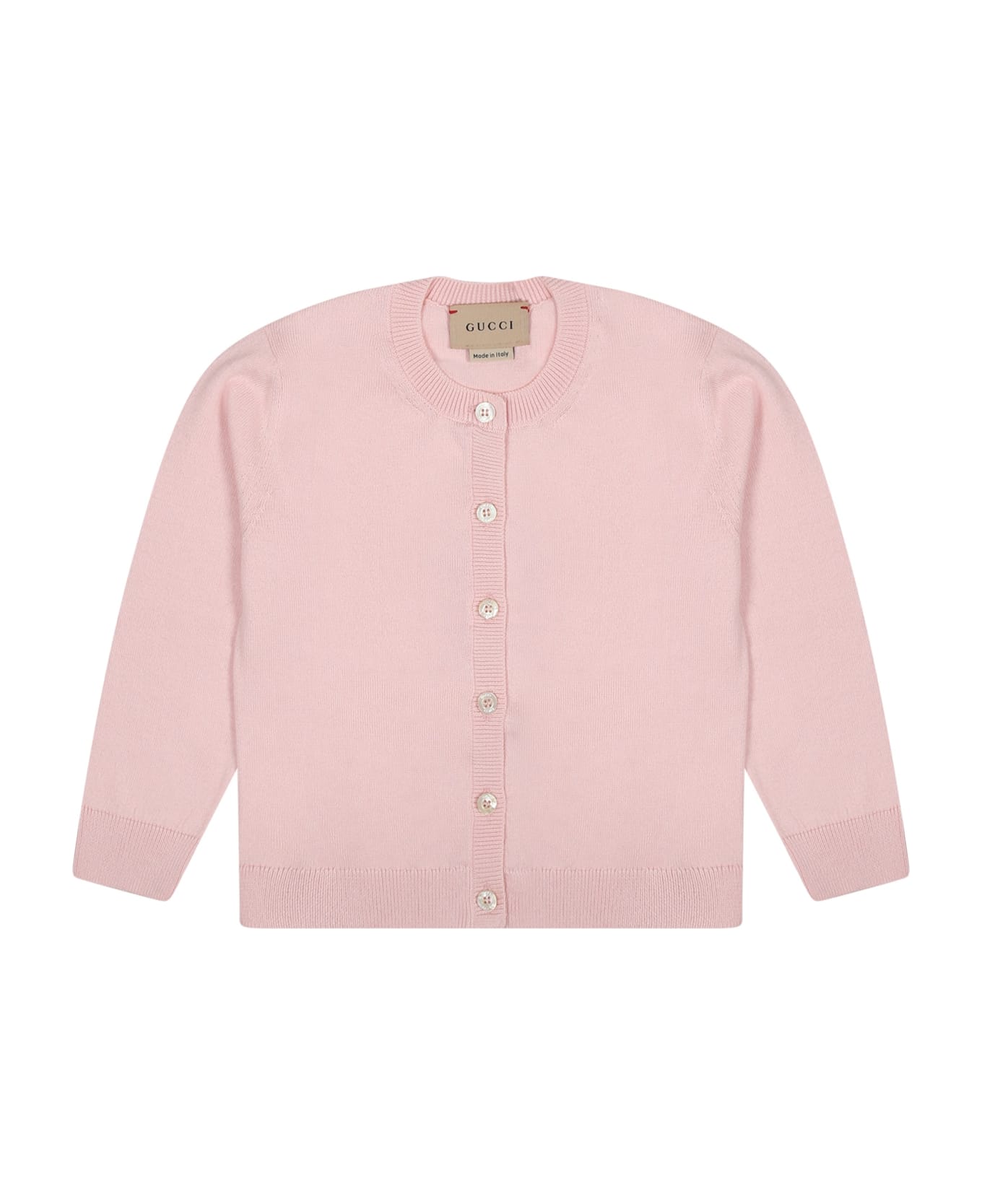 Gucci Pink Cardigan For Baby Girl With Logo - Pink ニットウェア＆スウェットシャツ