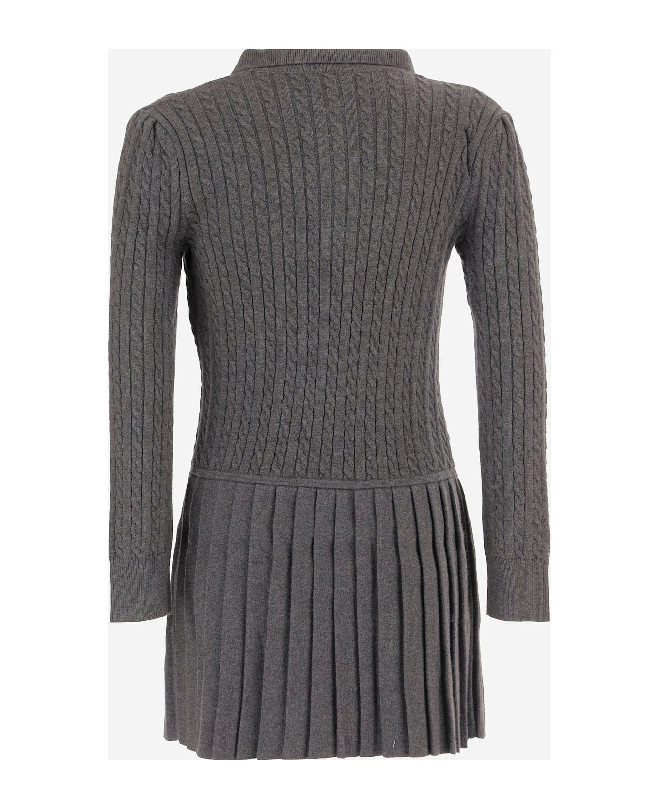 Polo Ralph Lauren Cotton Dress With Braided Detail And Pleated Skirt - Grey