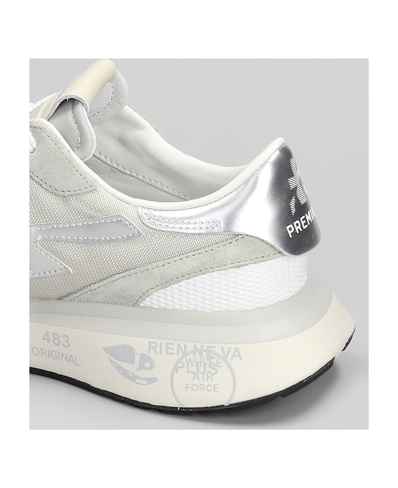 Premiata Lauryn Sneakers In Silver Leather And Fabric - silver