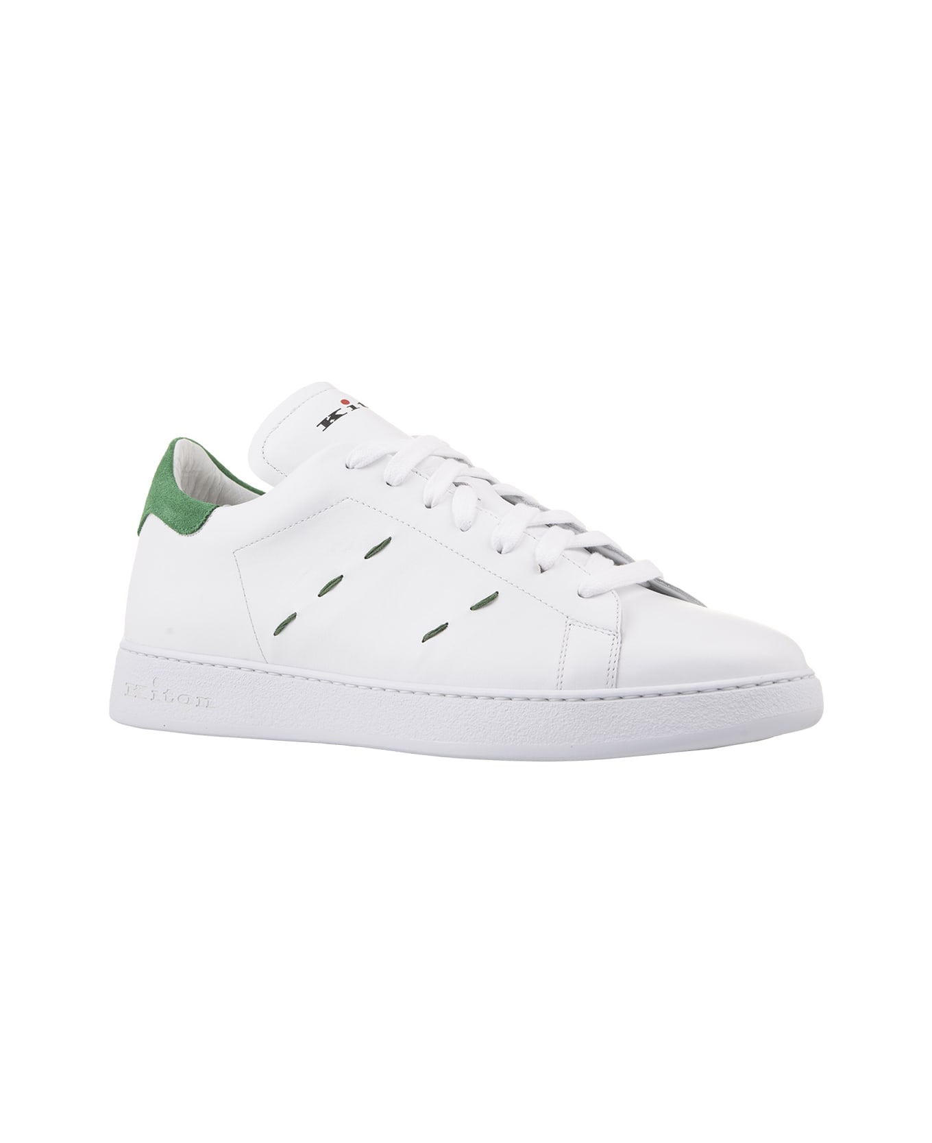 Kiton White Leather Sneakers With Green Details - Green スニーカー