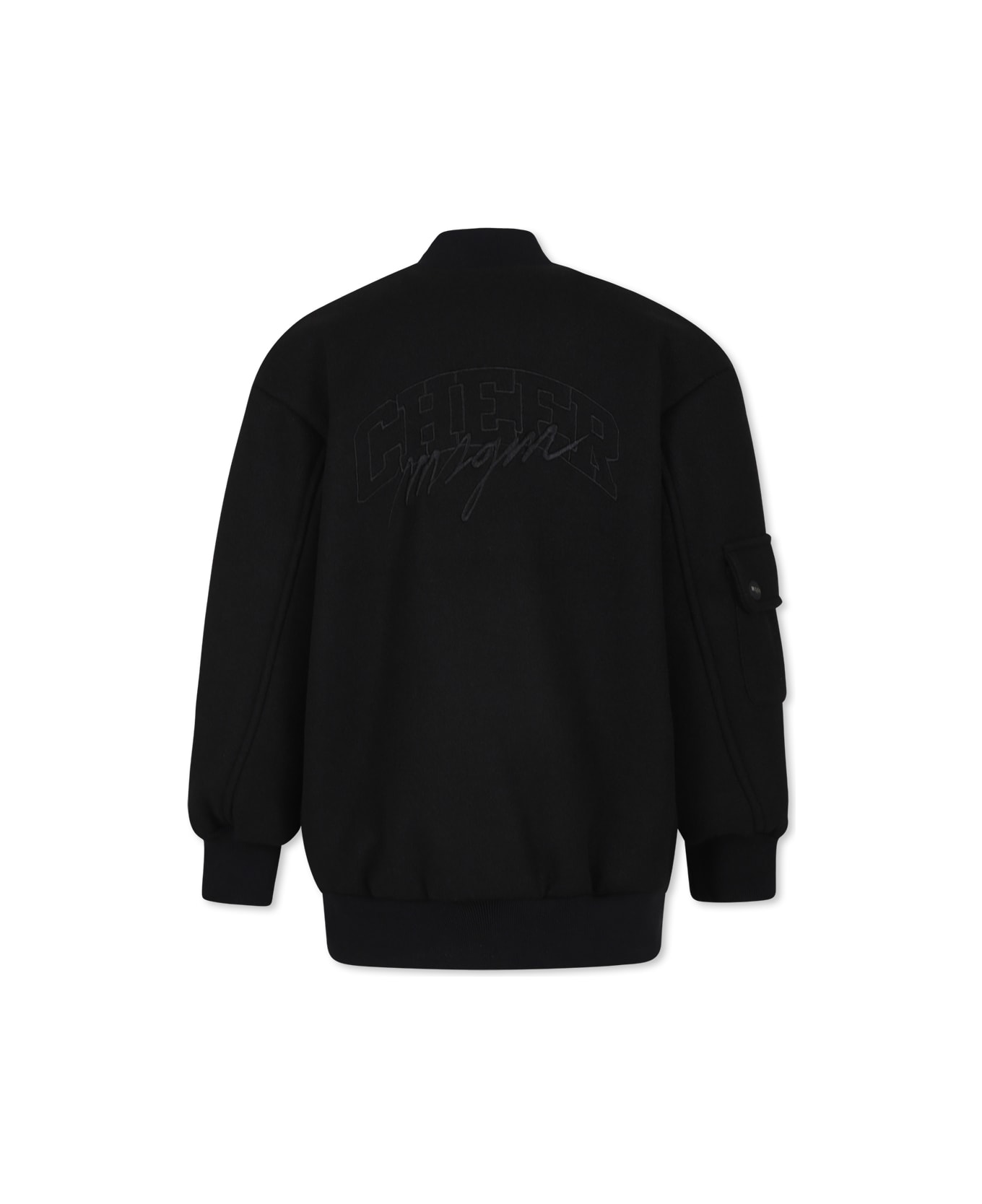 MSGM Oversized Black Jacket For Girl With Logo - Black