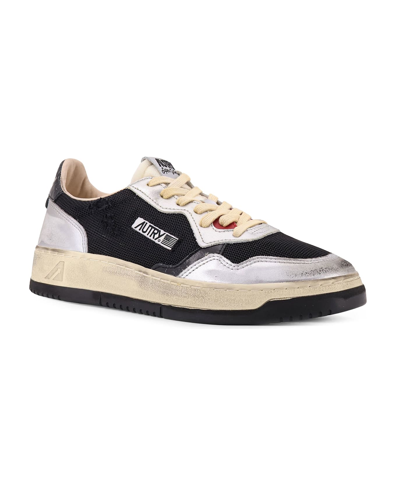 Autry Super Vintage Leather And Mesh Low-top Sneakers - NERO GRIGIO