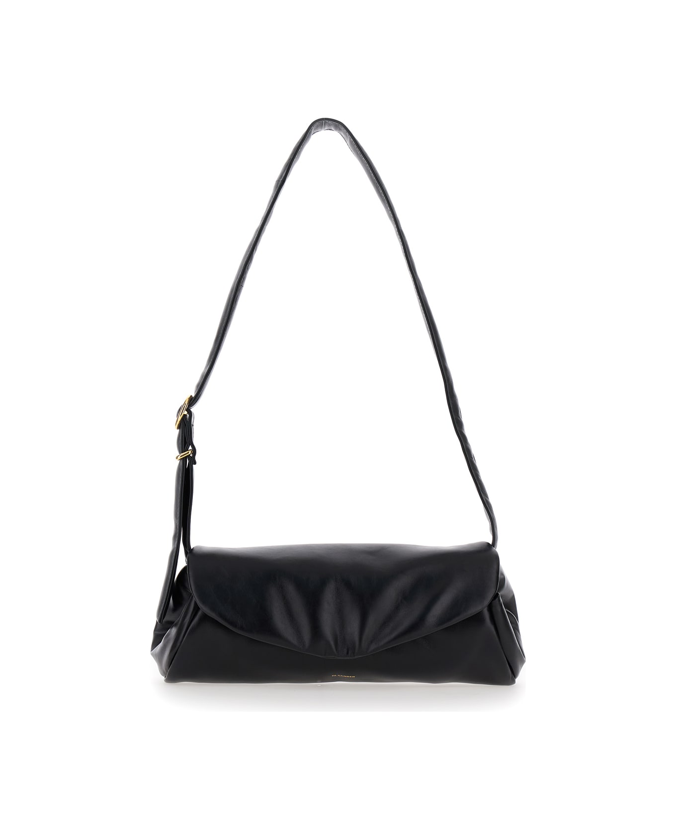 Jil Sander 'cannolo Padded Big' Black Shoulder Bag With Embossed Logo In Padded Leather Woman - Black