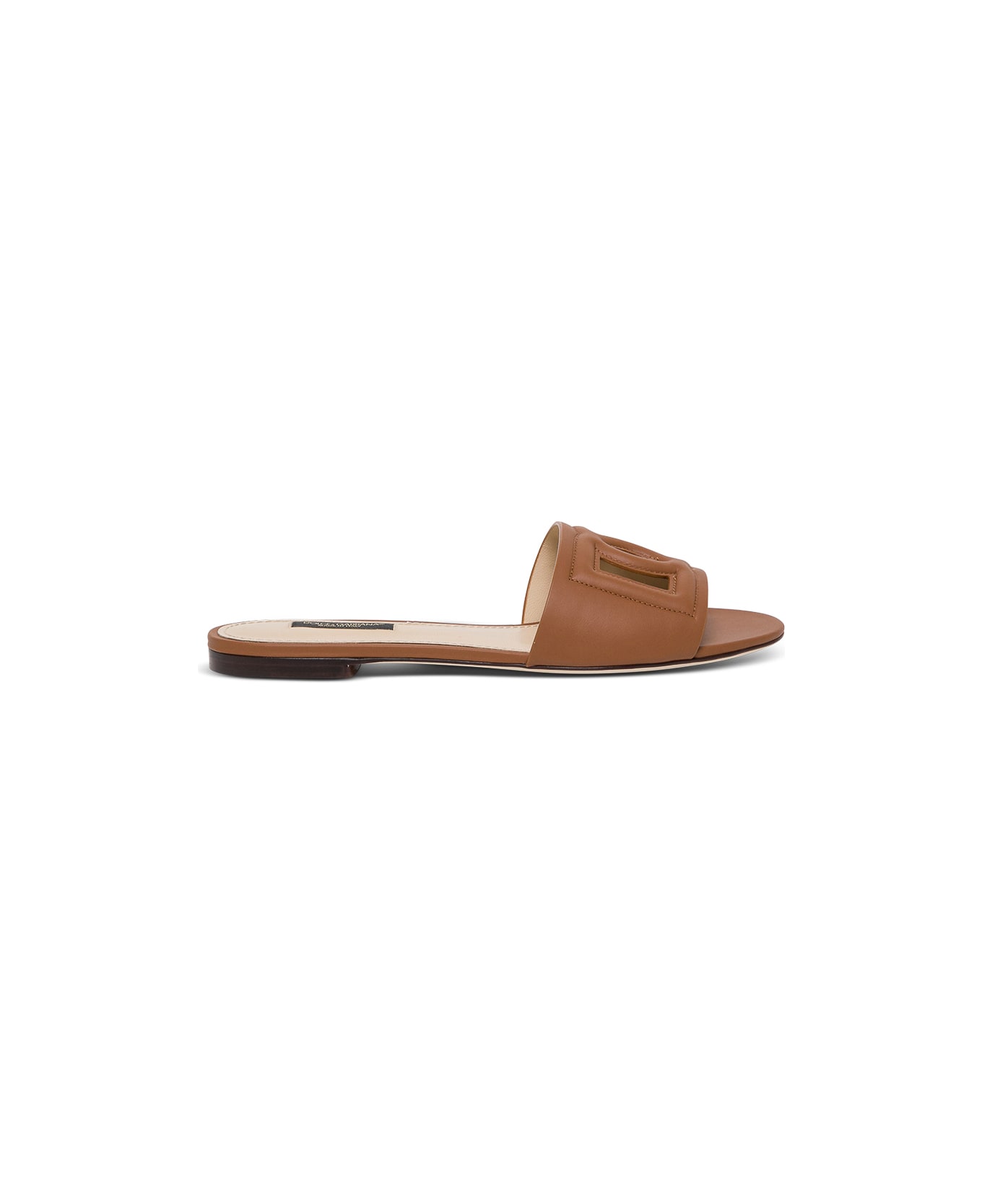 Dolce & Gabbana Flat Tahiti Sandals With Logo - Brown サンダル
