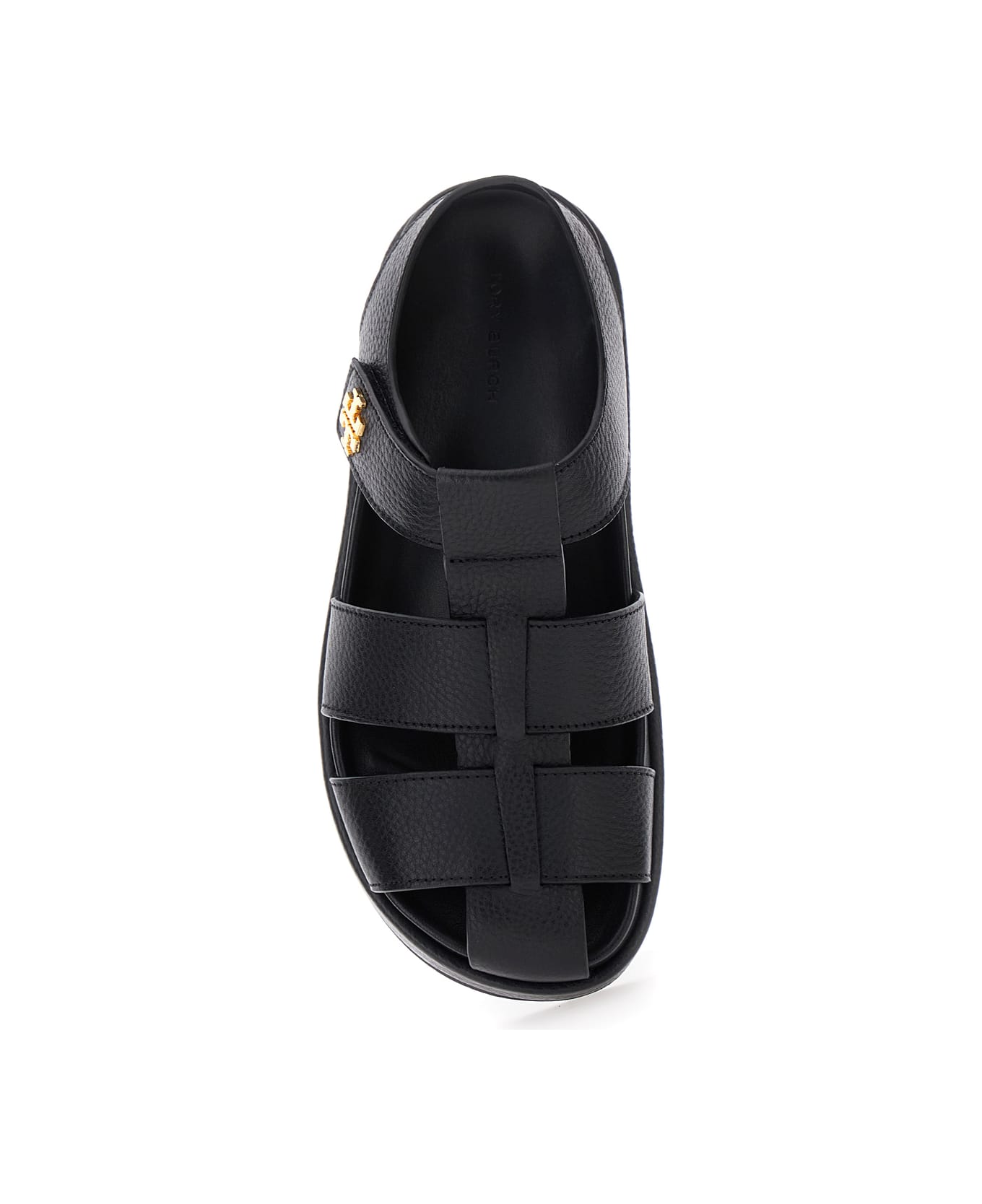 Tory Burch 'kira' Black Sandals With Logo Plaque In Grained Leather Woman - Black
