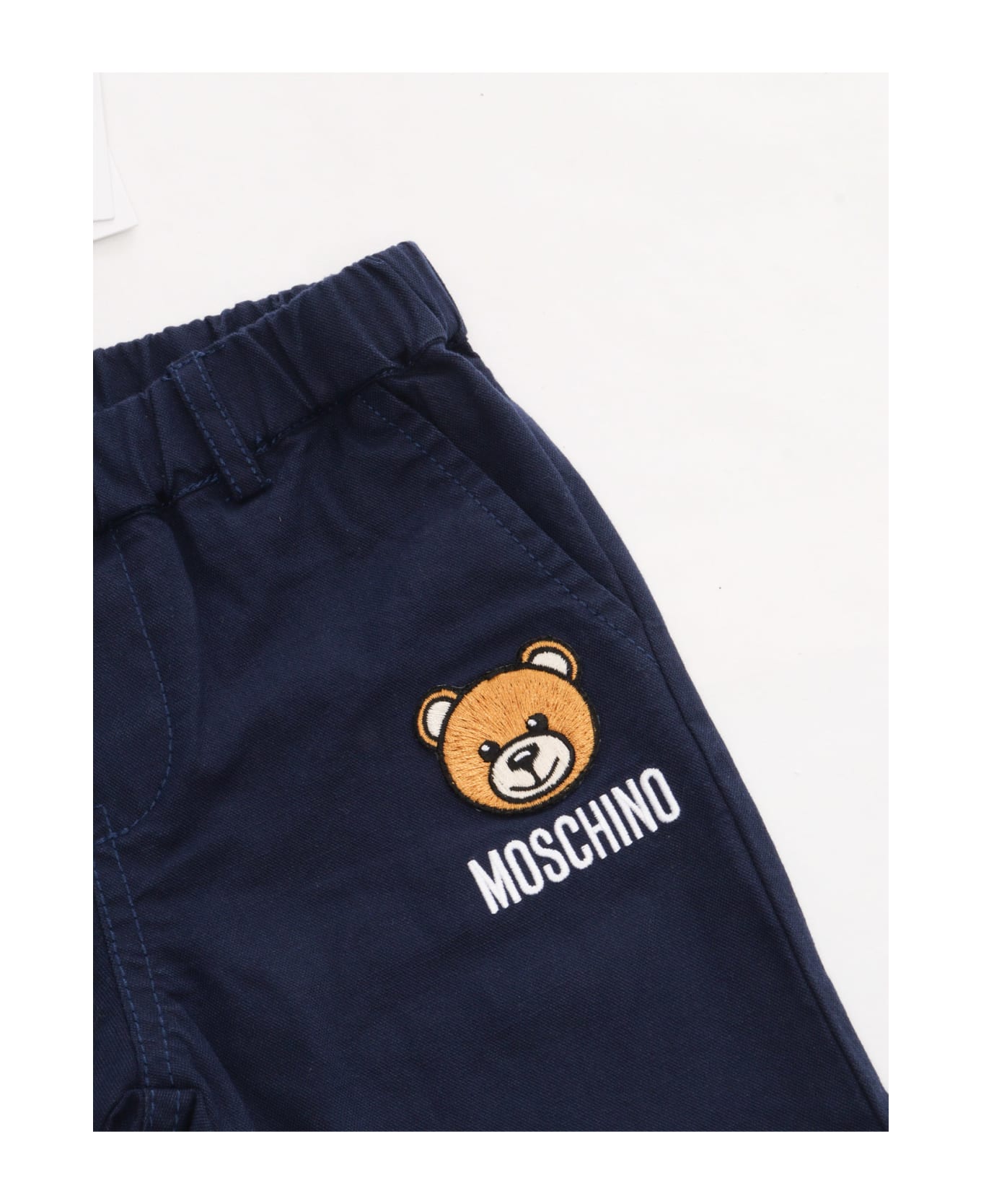 Moschino Blue Trousers With Logo - BLUE ボトムス