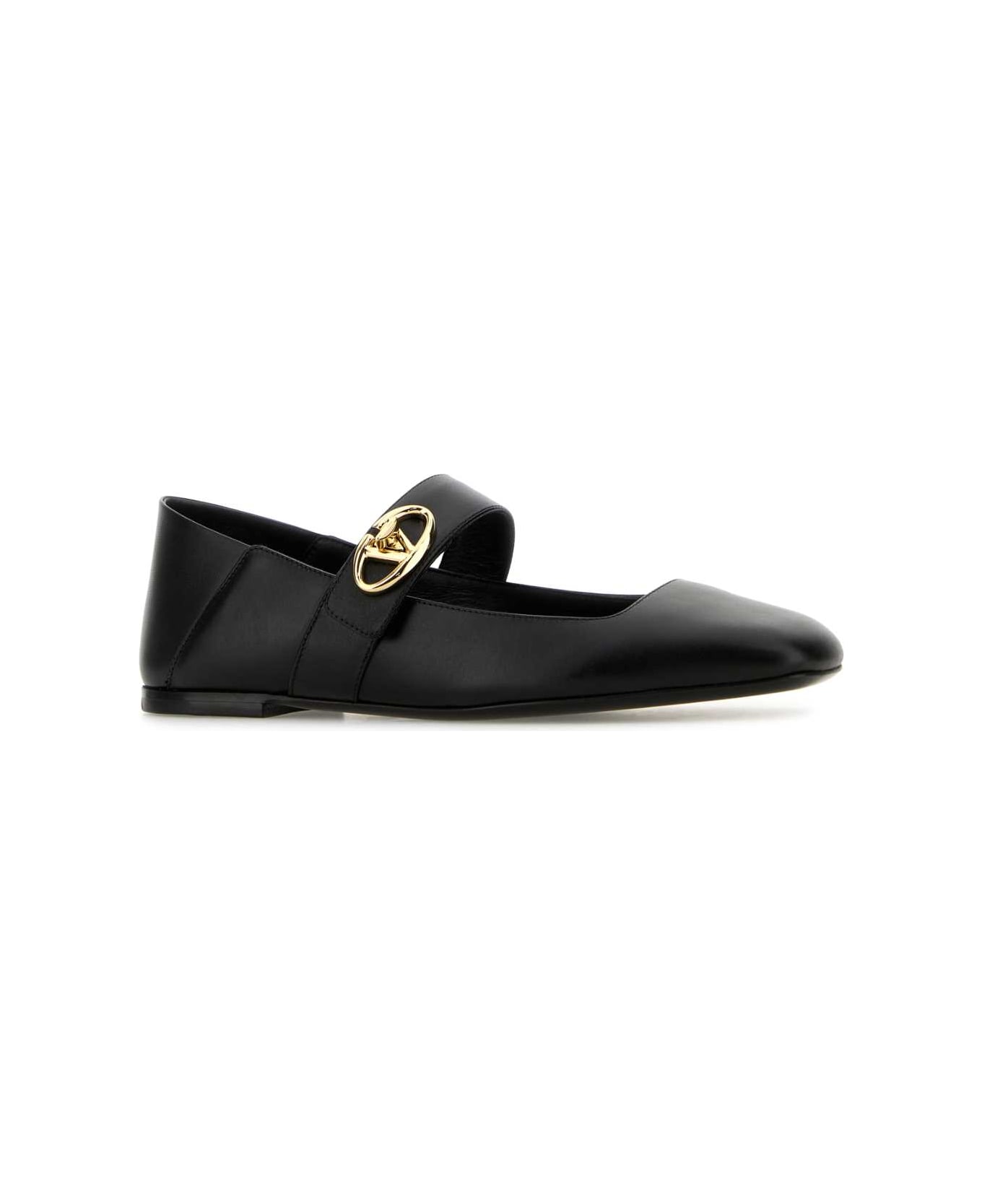 Valentino Garavani Black Leather Vlogo Locker Ballerinas - Black