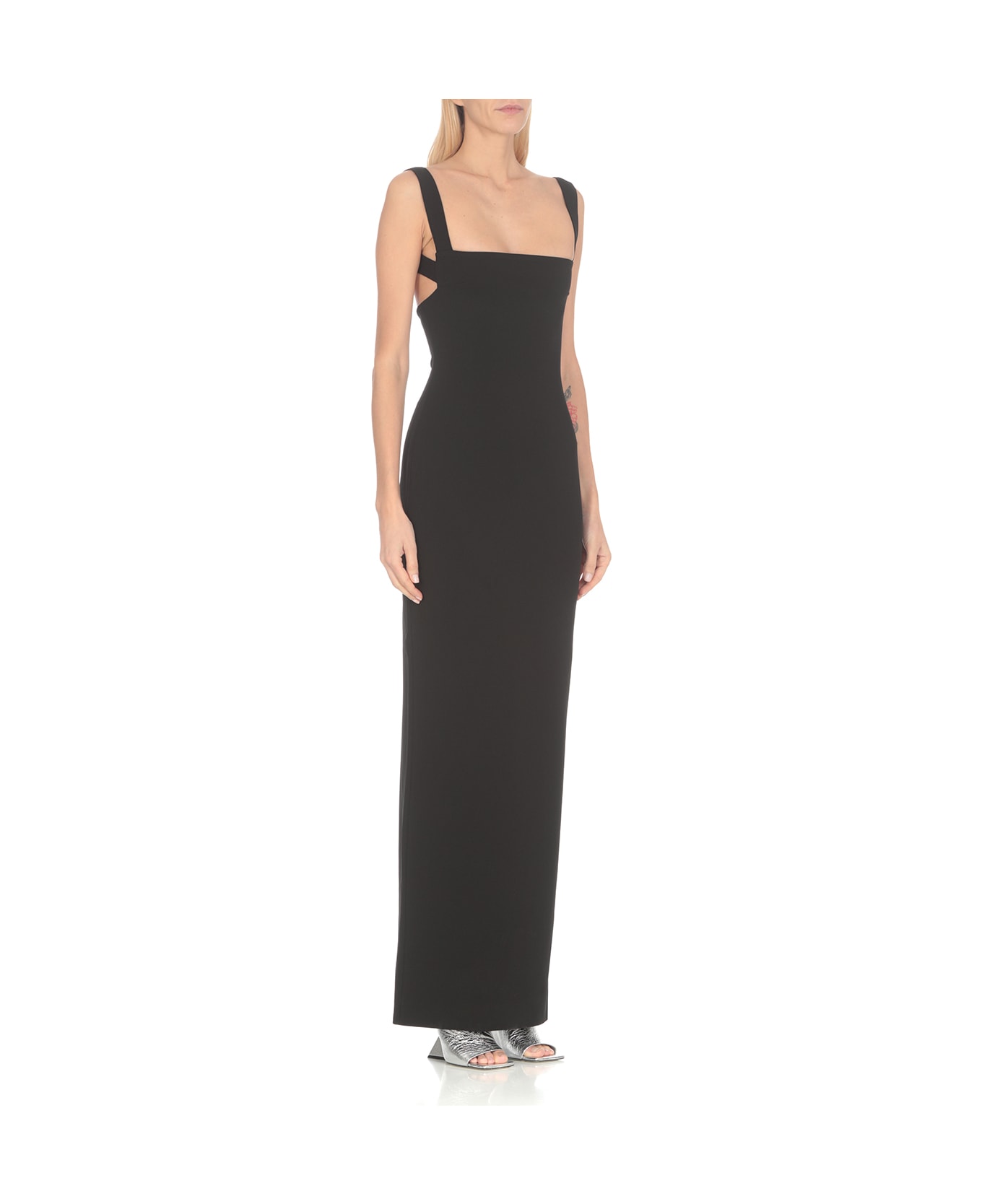 Solace London 'joni' Black Maxi Dress With Square Neck And Open Back Woman - Black