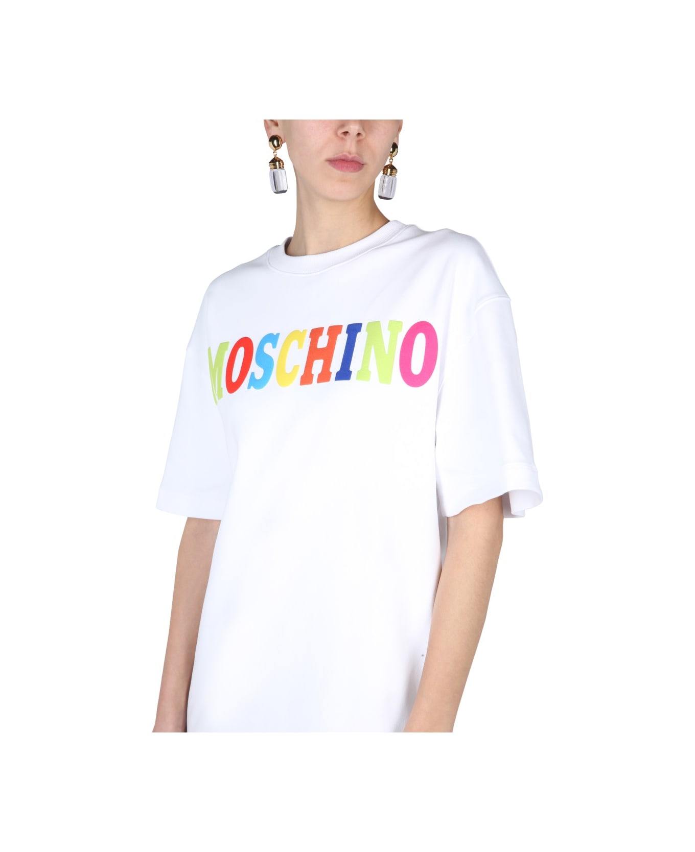 Moschino Multicolor Logo Dress - WHITE