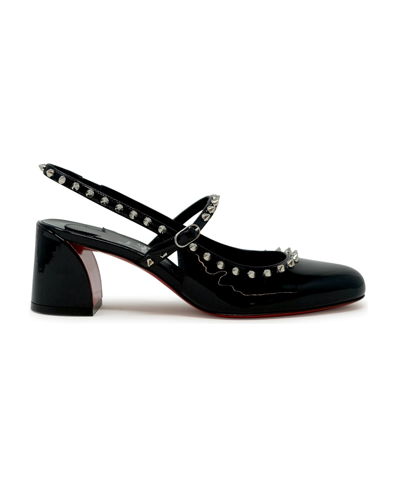 Christian Louboutin Black Patent Leather Janispikes 55 Mary Janes - BLACK