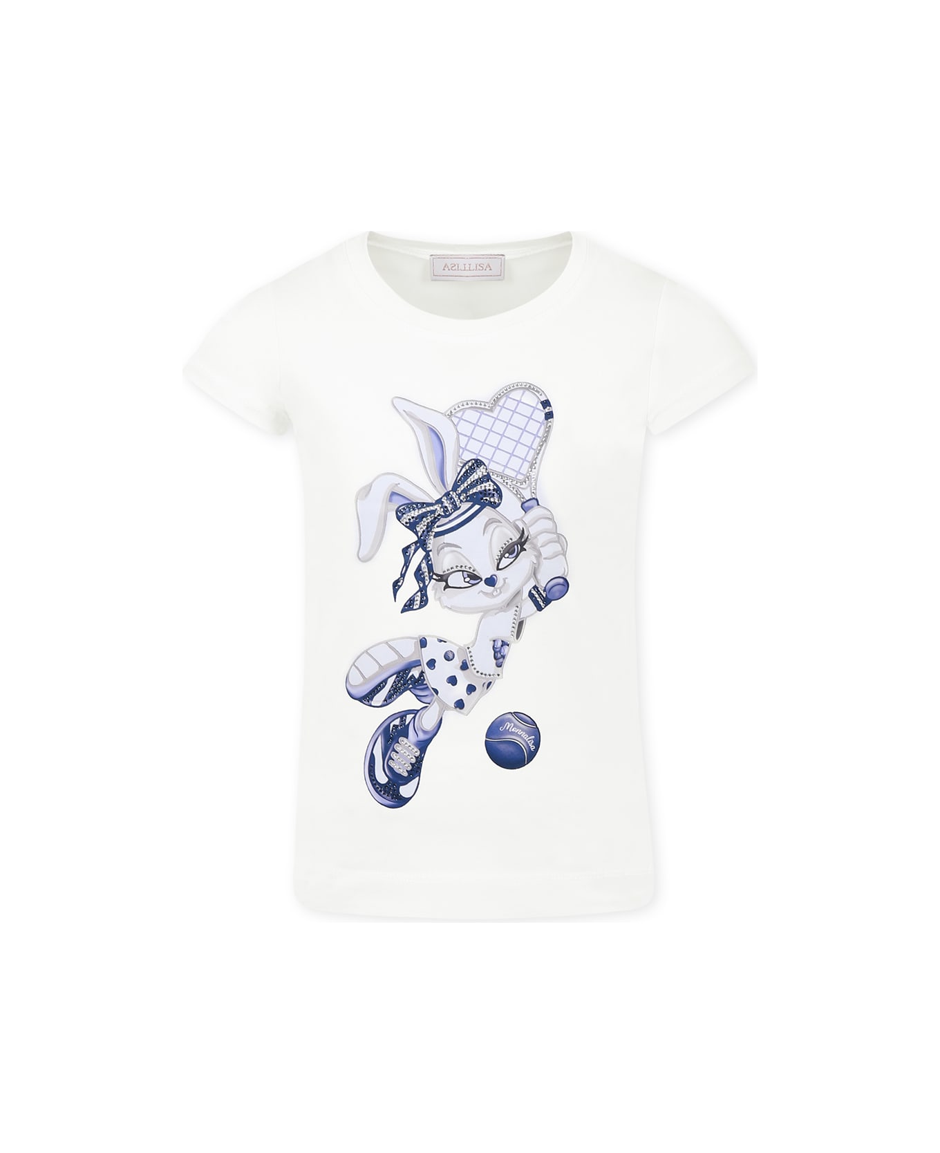 Monnalisa White T-shirt For Girl With Bunny - White
