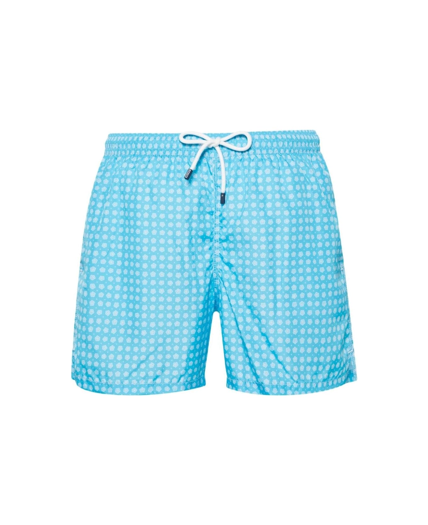 Fedeli Light Blue Swim Shorts With Micro Flower Pattern - Blue スイムトランクス