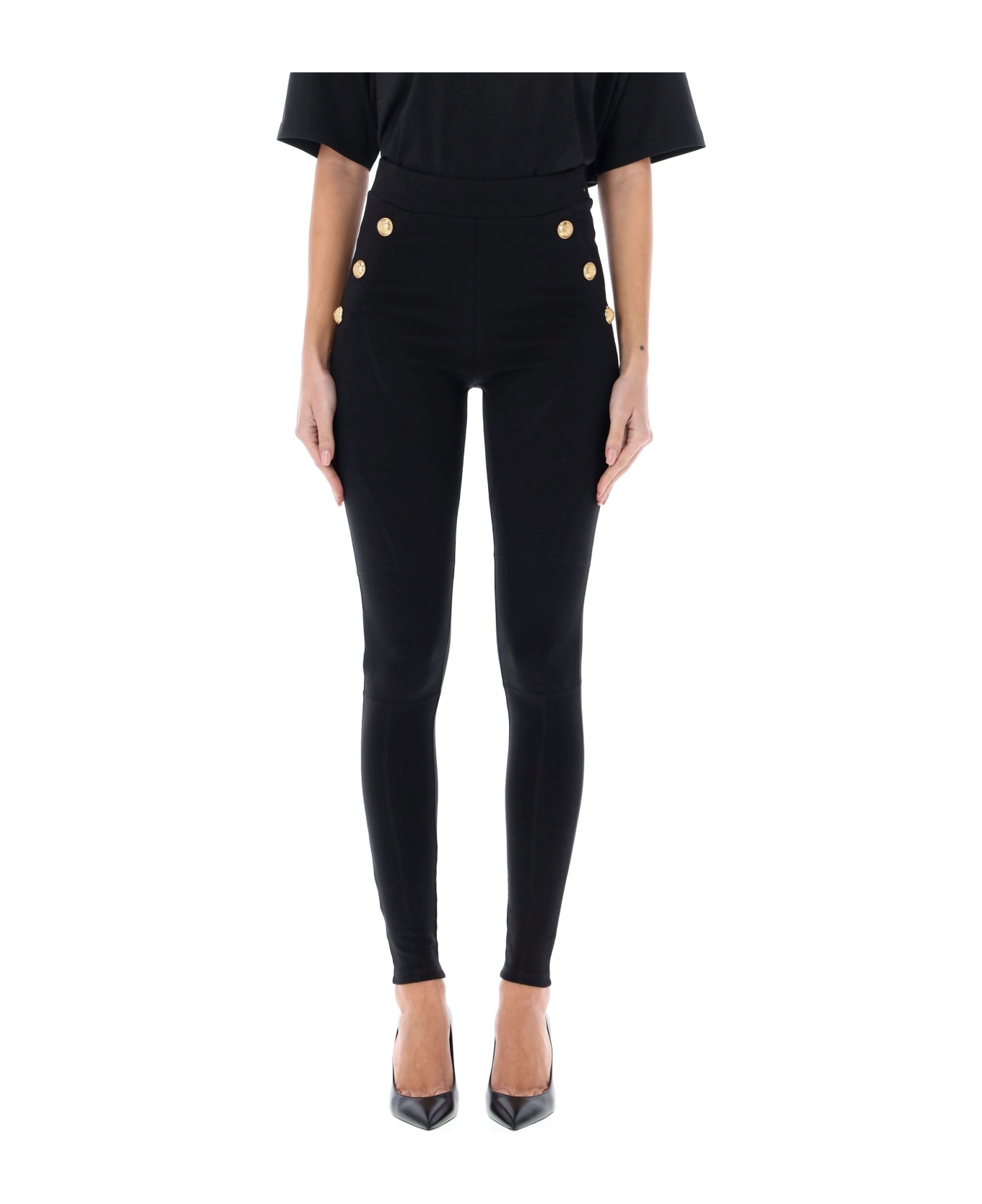 Balmain Knit Leggings With 6 Buttons - BLACK