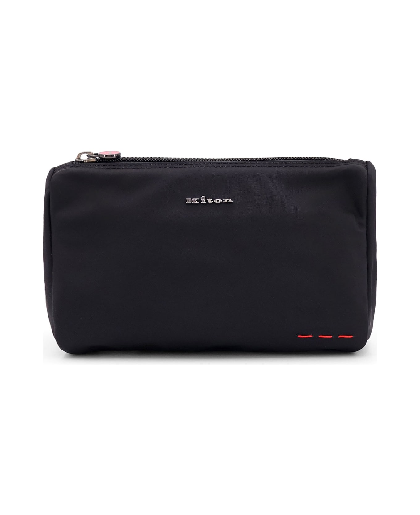 Kiton Nylon Beauty Case With Metal Logo - Black