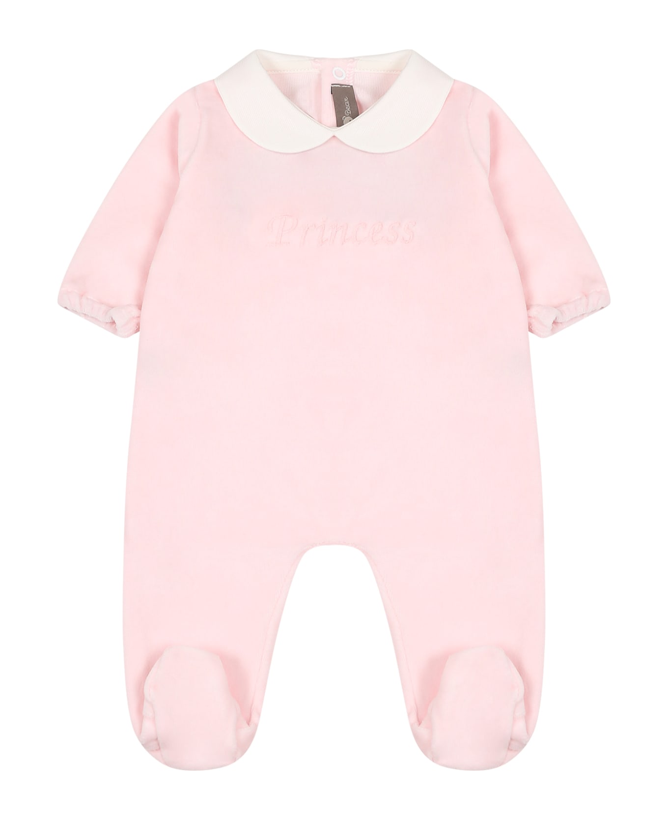 Little Bear Pink Babygrow For Baby Girl With Embroidery - Pink