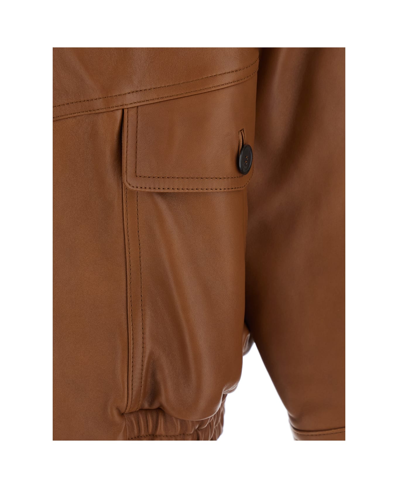 Saint Laurent Blouson Ample Poches A Larges Rabat Agneau Toucher - Brown