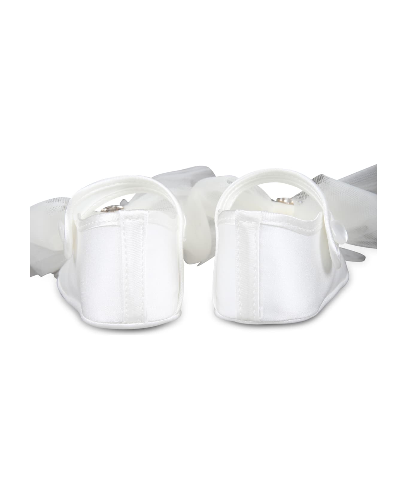 Monnalisa White Ballet Flats For Baby Girl With Bow - White