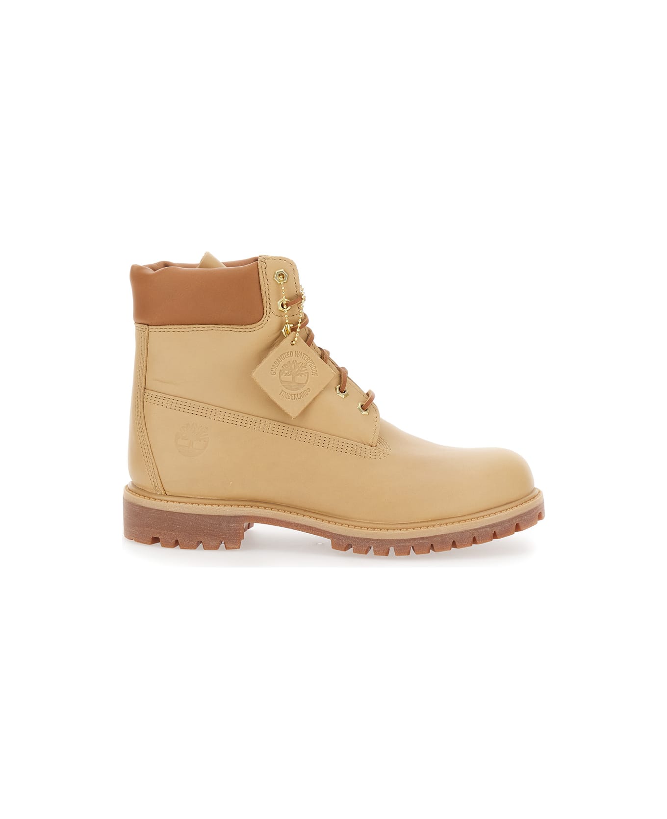 Timberland Beige Water-proof Boots With Logo Plate In Leather Man - Beige