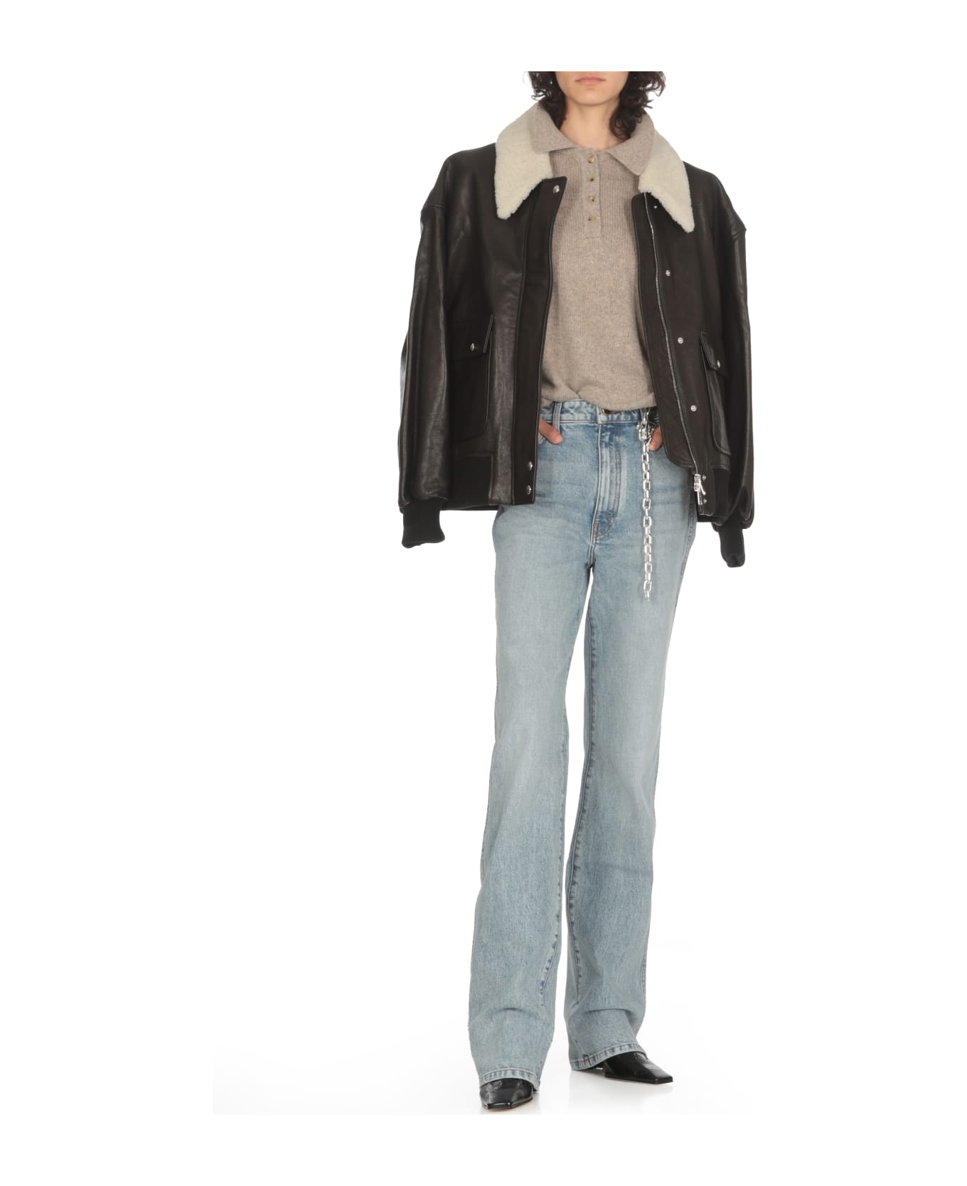 Khaite Leather Shellar Jacket - Black