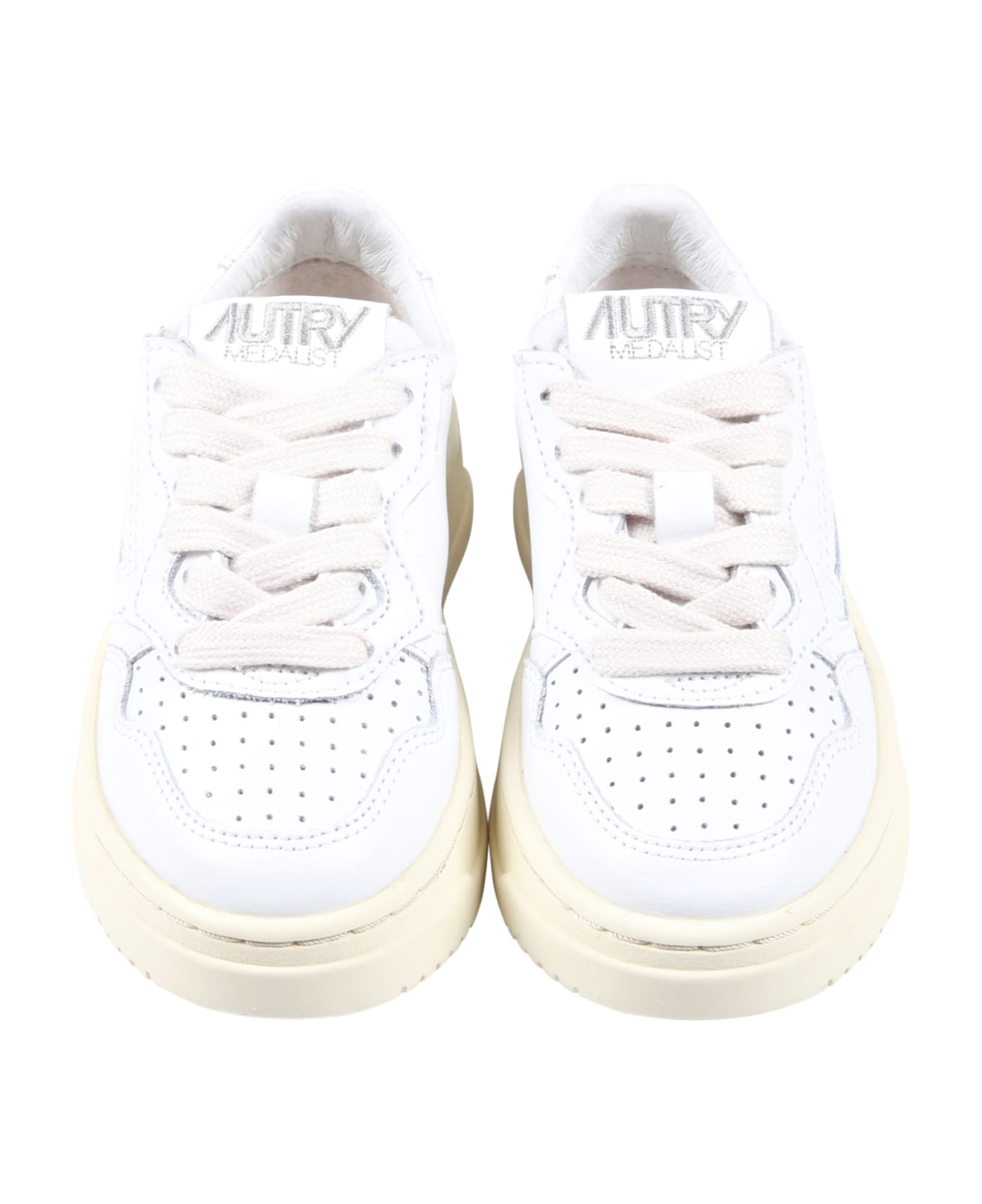 Autry White Sneakers For Kids With Ivory Deatils - White