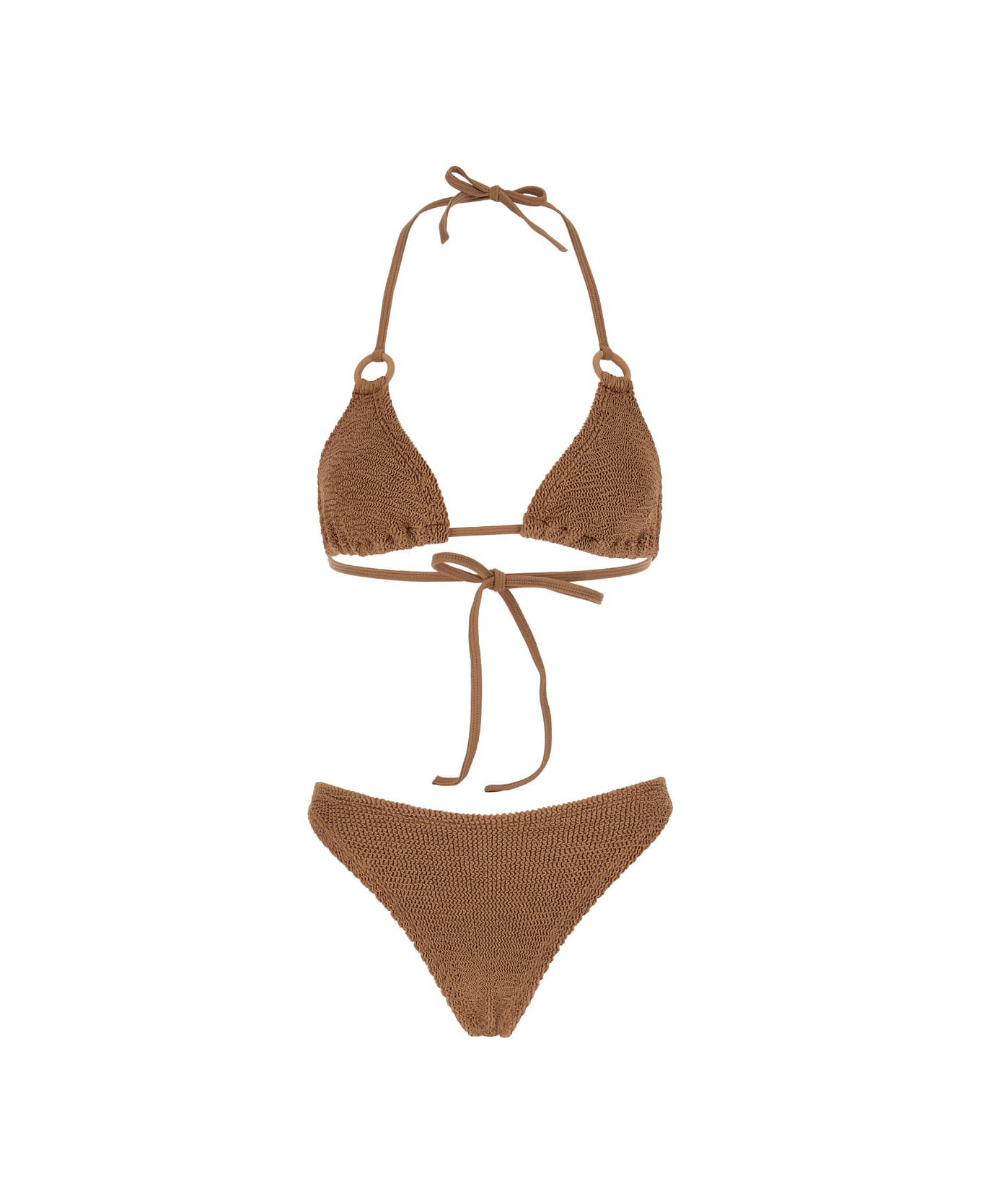 Hunza G 'eva' Brown Bikini With Ring Details In Ribbed Stretch Polyamide Woman - Brown
